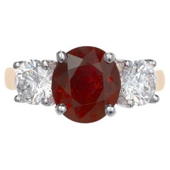 Peter Suchy AGL 3.16 Carat Oval Ruby Diamond Gold Three-Stone Engagement Ring