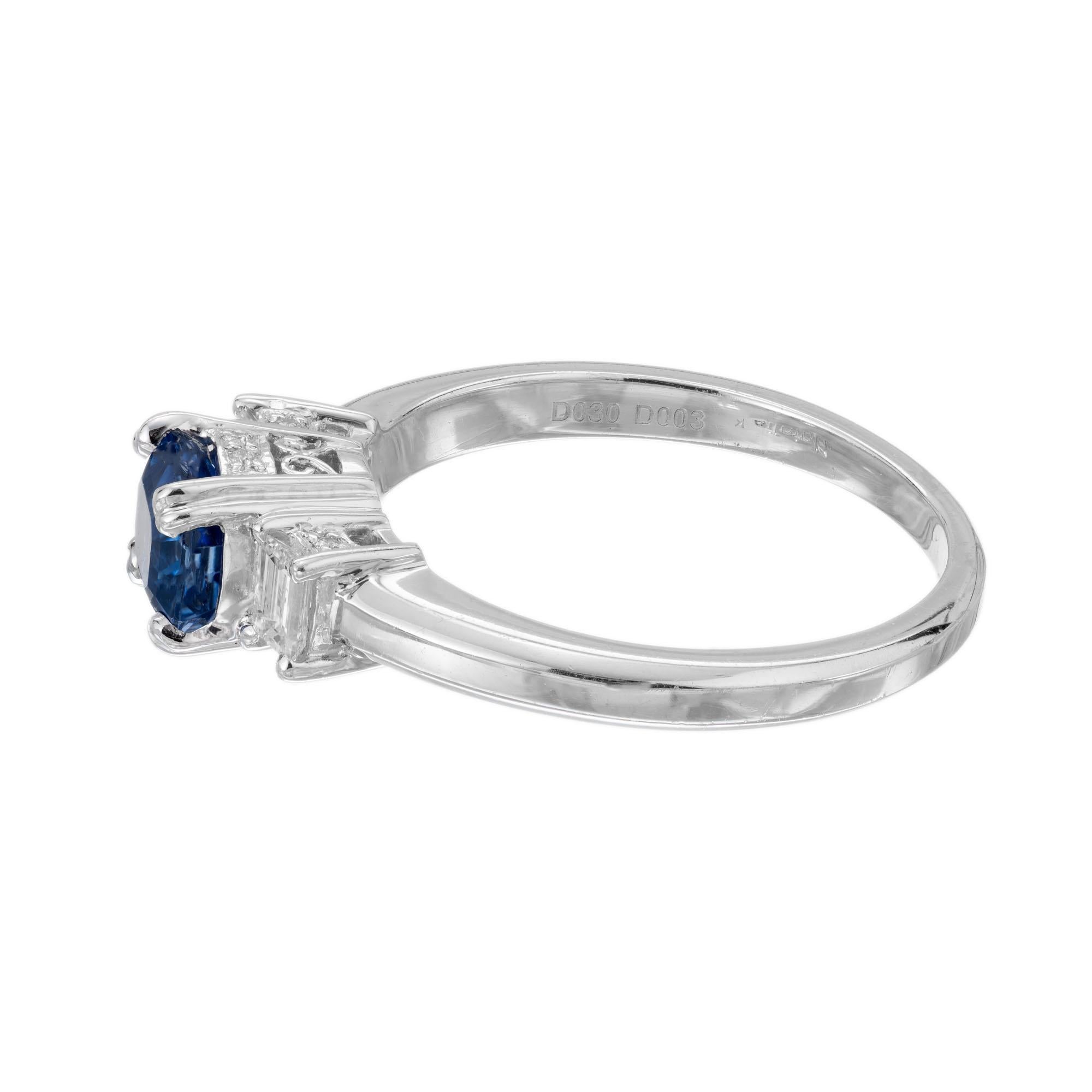 Emerald Cut Peter Suchy AGL Certified 1.29 Carat Sapphire Diamond Platinum Engagement Ring For Sale