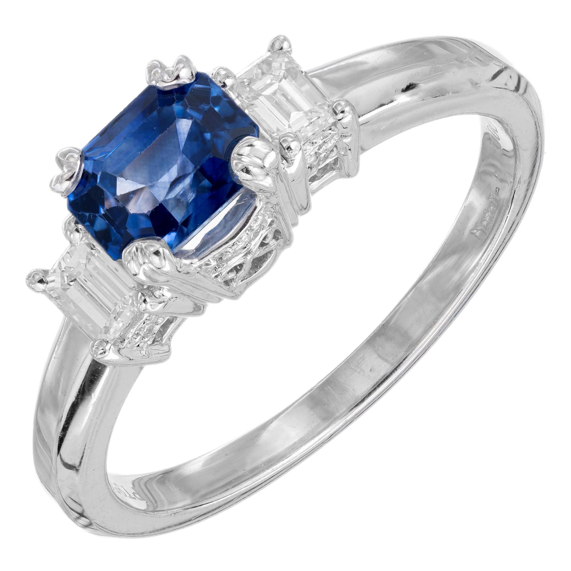 Peter Suchy AGL Certified 1.29 Carat Sapphire Diamond Platinum Engagement Ring For Sale