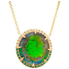 Peter Suchy Collier pendentif en or jaune avec opale de 13,62 carats et diamants certifiés AGL