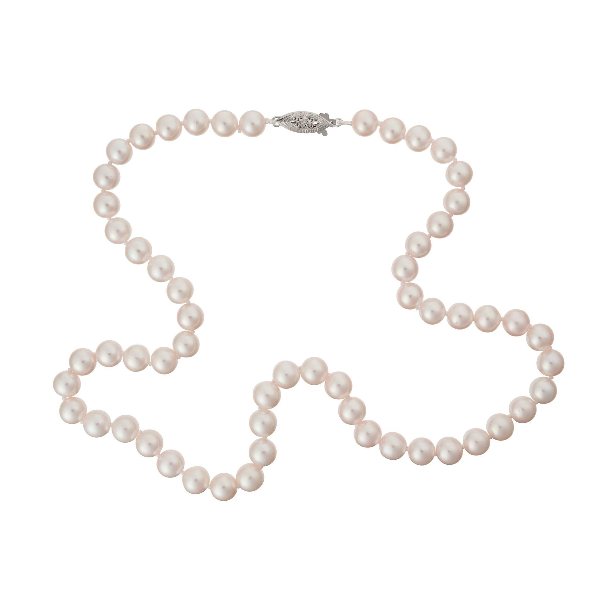 Round Cut Peter Suchy Akoya Cultured 7mm to 7.77mm Pearl 14k White Gold Necklace For Sale
