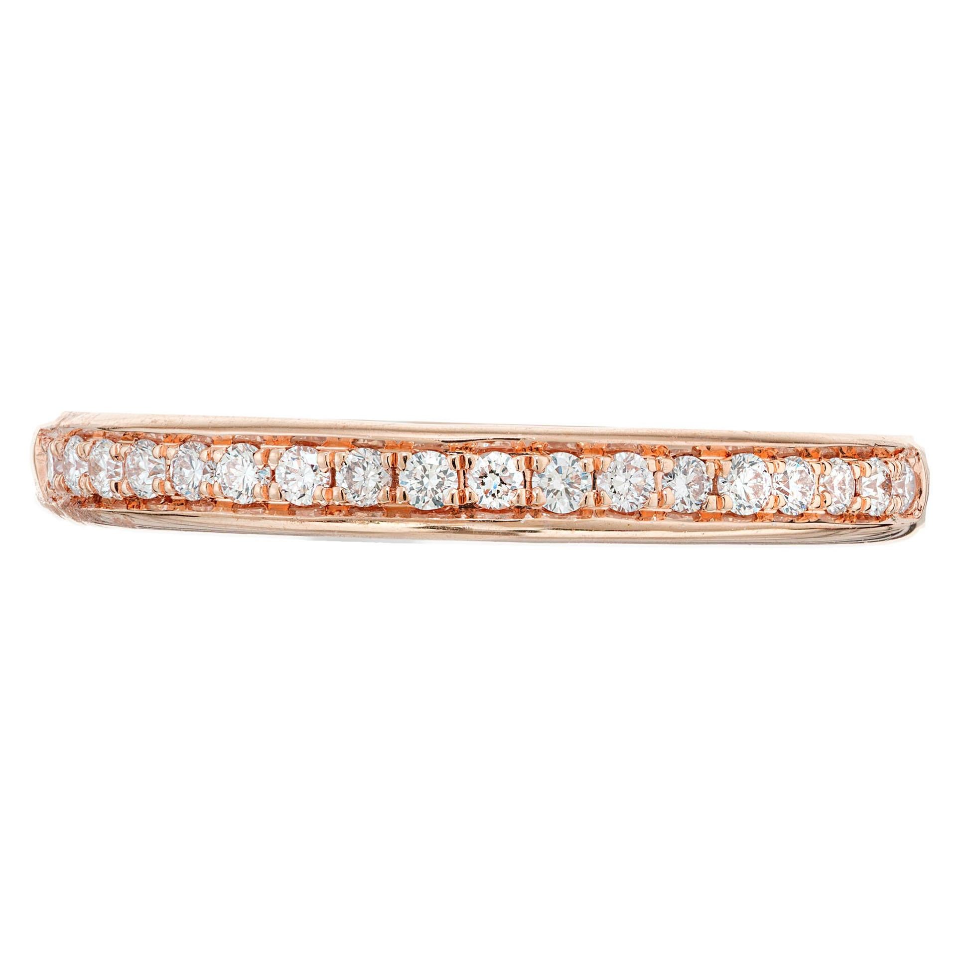 Victorian Revival diamond wedding band ring. 18 round full cut pave set diamonds in a 18k yellow gold setting. Can be made in any finger size. 

18 round full cut diamonds, approx. total weight .20cts, F, VS
18k rose gold
Tested and stamped: 18k
3.5