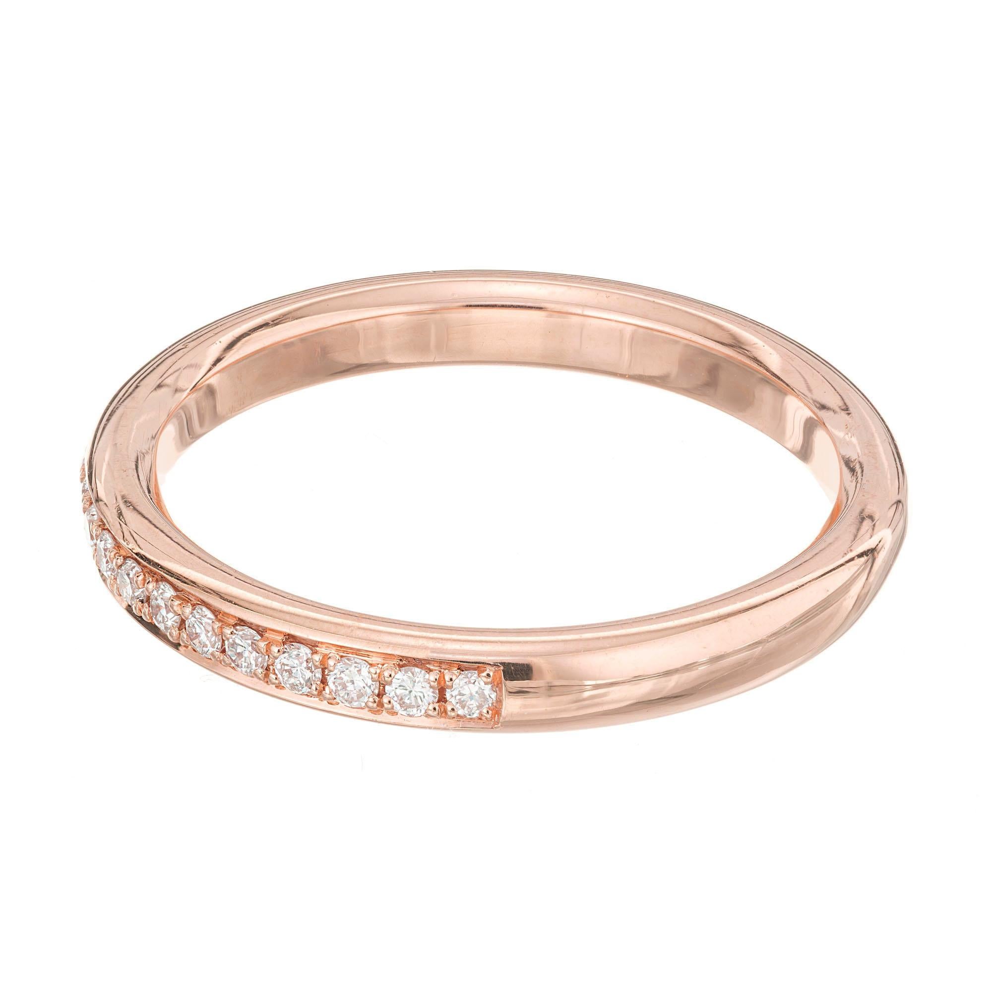 Round Cut Peter Suchy Bead Set Pave Diamond Rose Gold Wedding Band Ring  For Sale