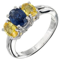 Peter Suchy Blue Oval Yellow Sapphire Gold Three-Stone Engagement Ring