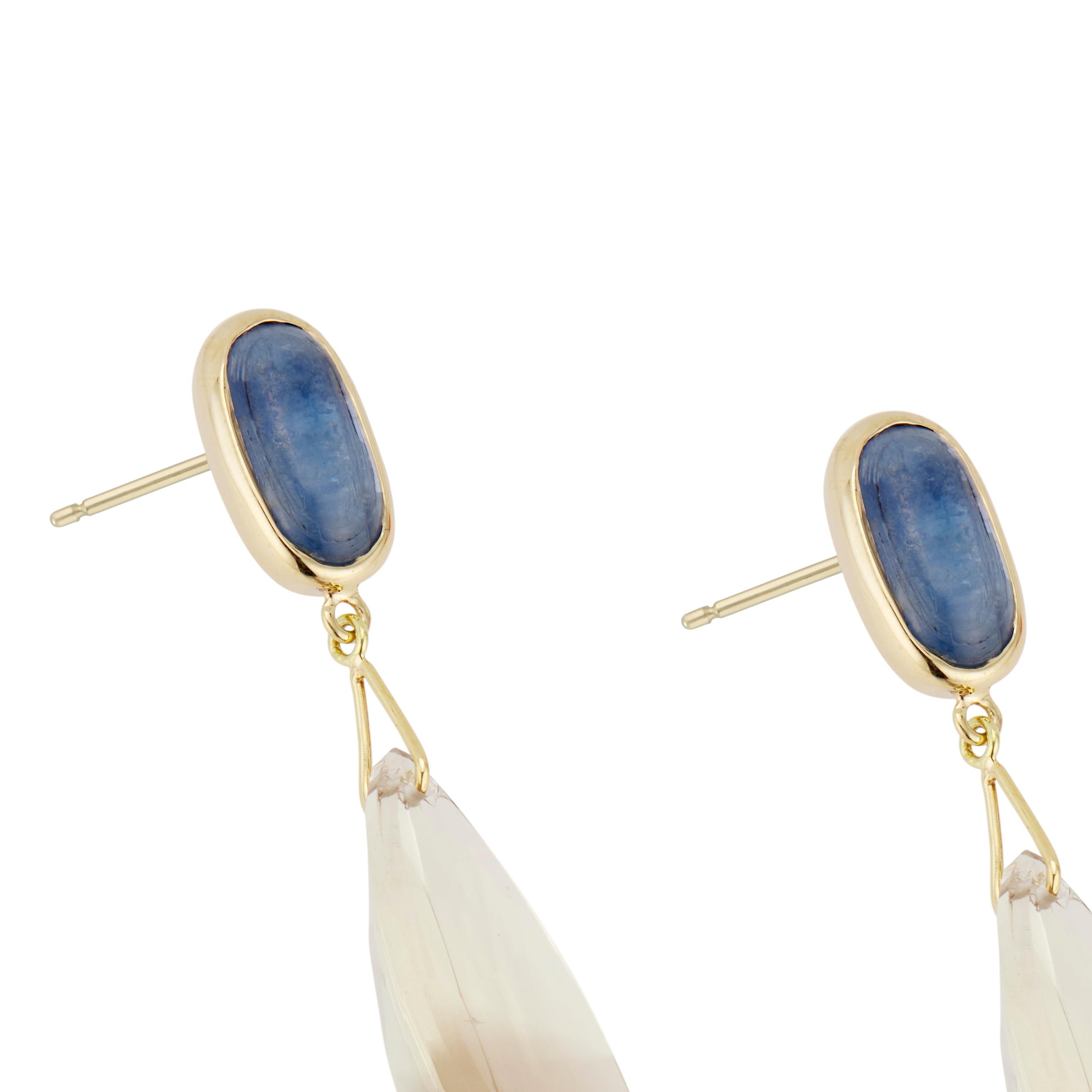 Peter Suchy Cyanite Smoky Quartz Yellow Gold Dangle Earrings In New Condition For Sale In Stamford, CT