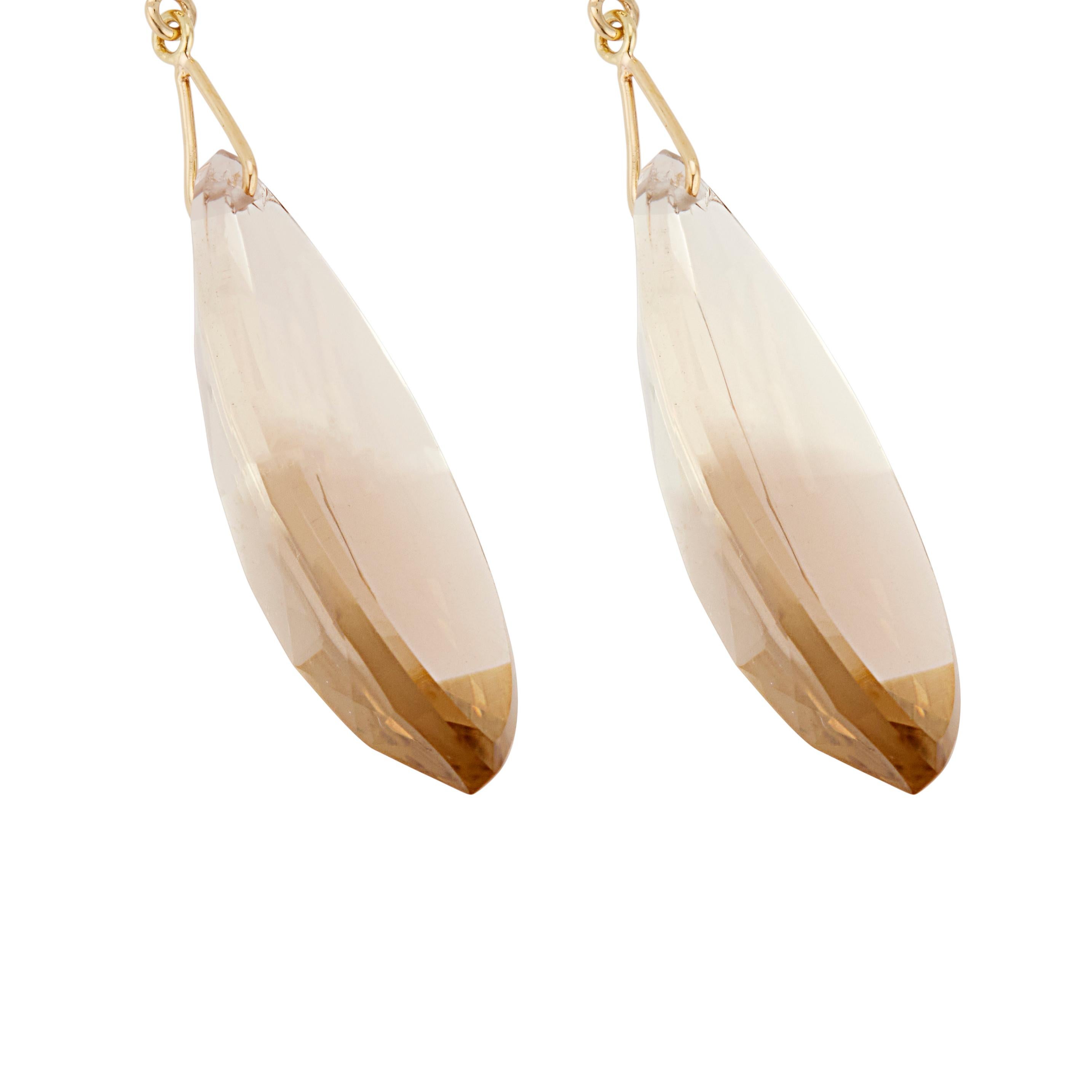 Women's Peter Suchy Cyanite Smoky Quartz Yellow Gold Dangle Earrings For Sale