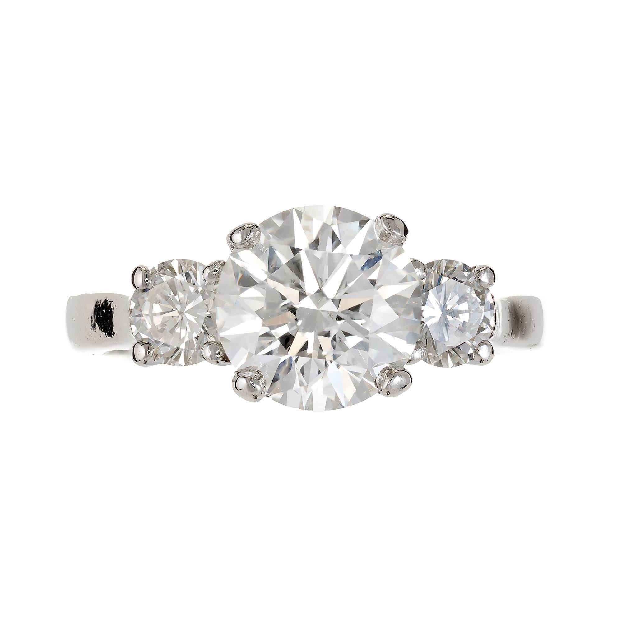 Round Cut Peter Suchy 2.67 Carat Round Diamond Three-Stone Platinum Engagement Ring