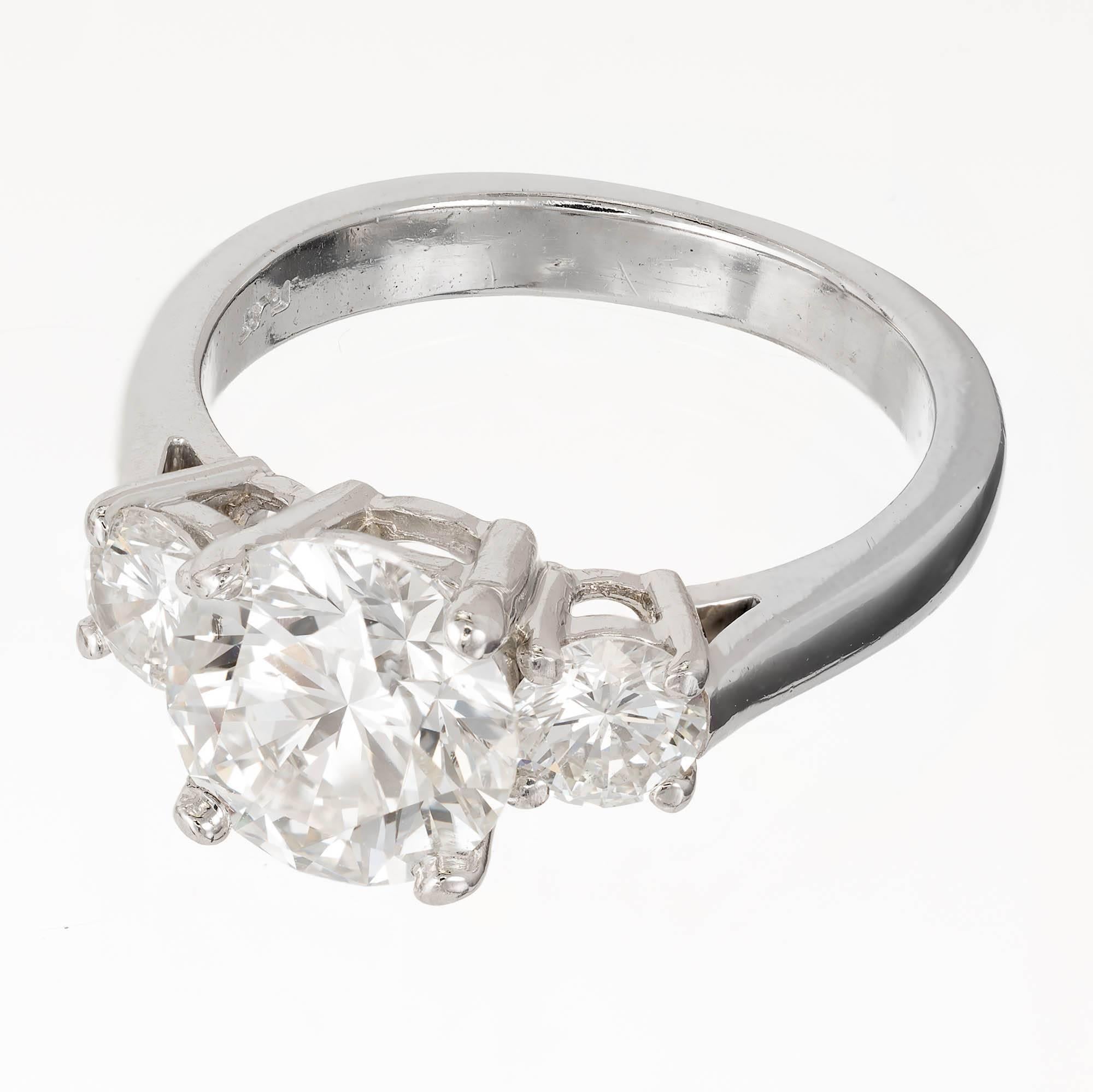 Peter Suchy 2.67 Carat Round Diamond Three-Stone Platinum Engagement Ring In Excellent Condition In Stamford, CT