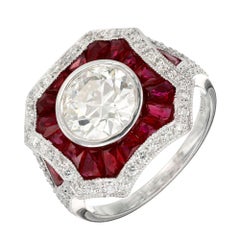 Peter Suchy GIA 1.75 Carat Round Diamond Ruby Halo Platinum Engagement Ring