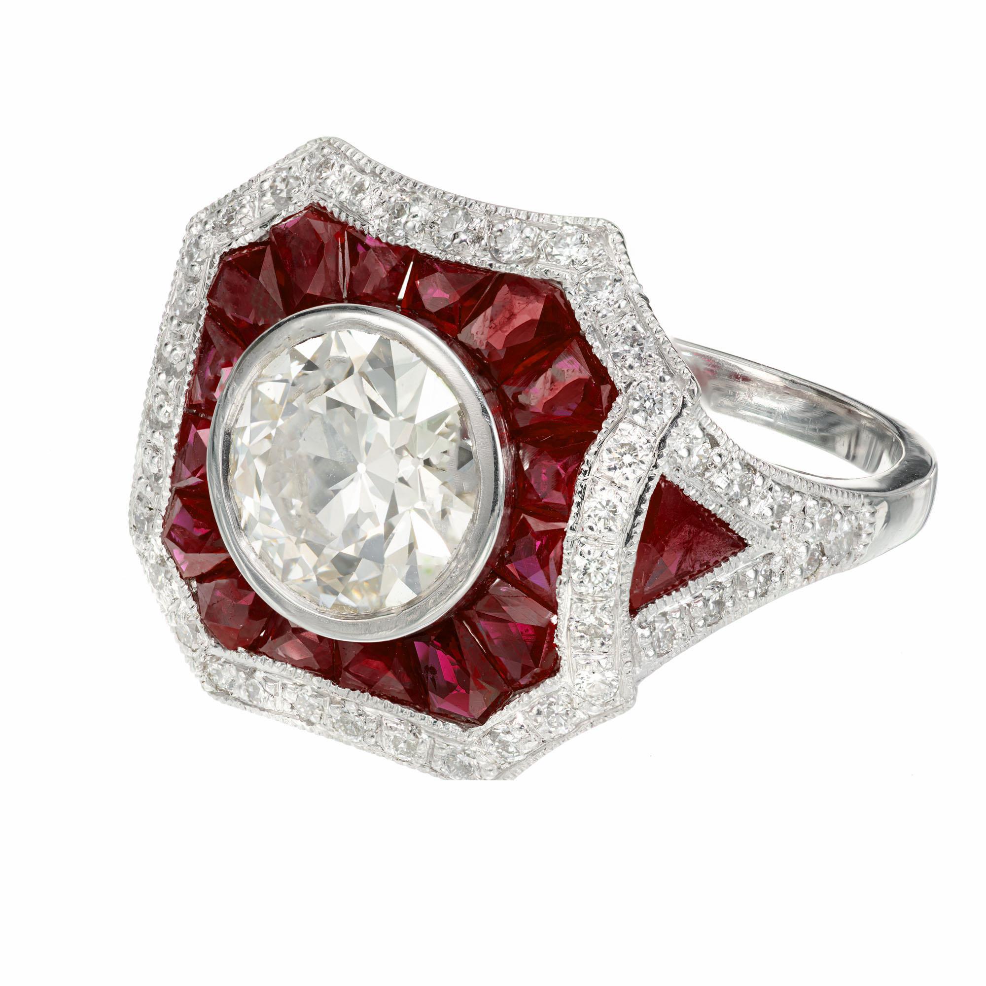 Verlobungsring, GIA 1,75 Karat runder Diamant, Rubin, Halo, Platin (Rundschliff) im Angebot