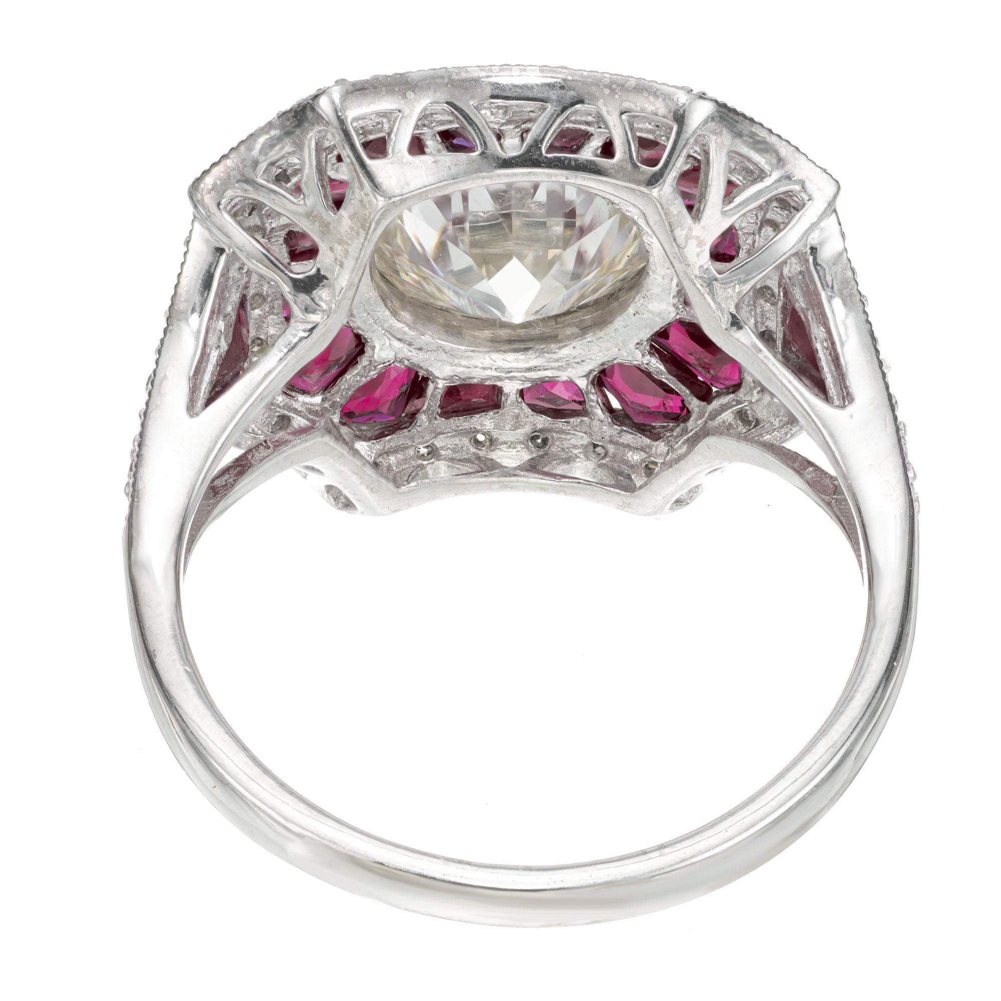 Verlobungsring, GIA 1,75 Karat runder Diamant, Rubin, Halo, Platin im Angebot 1