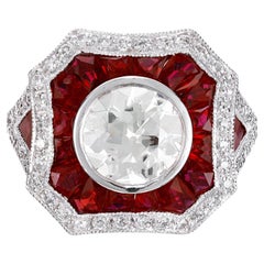 Peter Suchy GIA 1.75 Carat Round Diamond Ruby Halo Platinum Engagement Ring