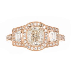 Peter Suchy EGL 1.03 Carat Diamond Gold Triple Halo Three-Stone Engagement Ring