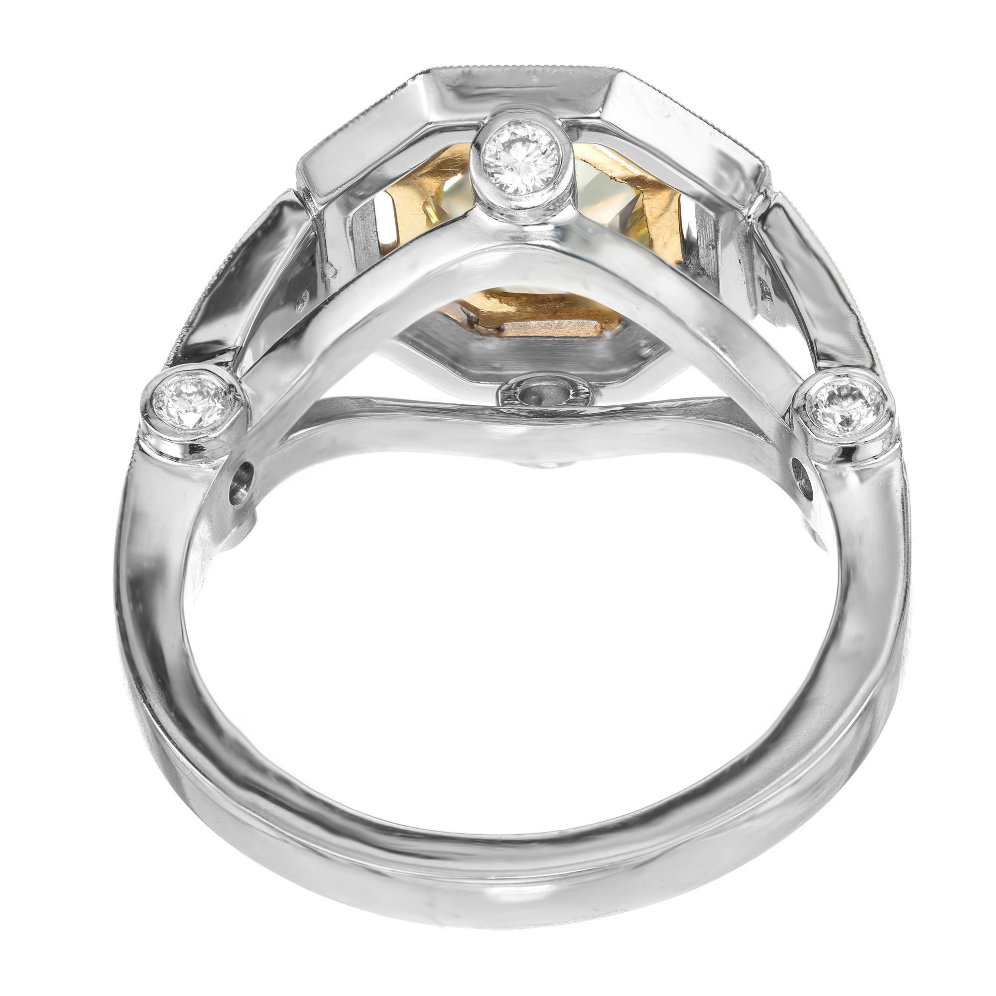 Peter Suchy EGL 1.12 Carat Light Natural Yellow Diamond Platinum Engagement Ring For Sale 1