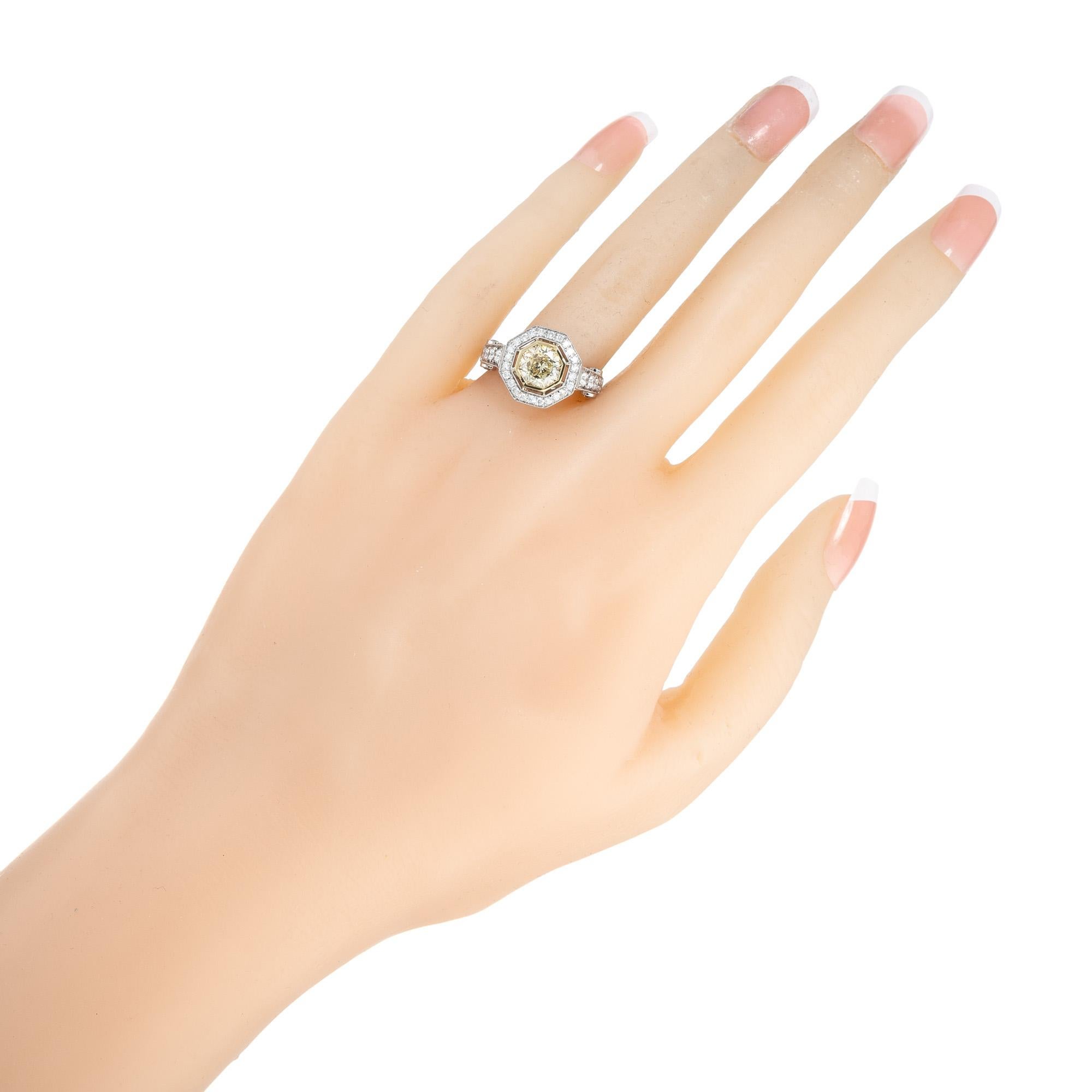 Peter Suchy EGL 1.12 Carat Light Natural Yellow Diamond Platinum Engagement Ring For Sale 3