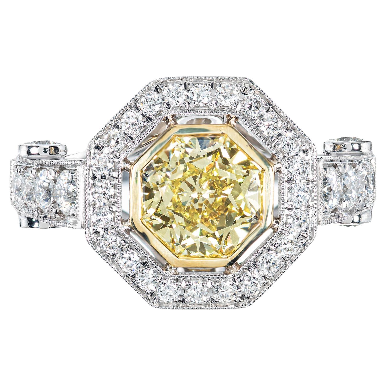 Peter Suchy EGL 1.12 Carat Light Natural Yellow Diamond Platinum Engagement Ring