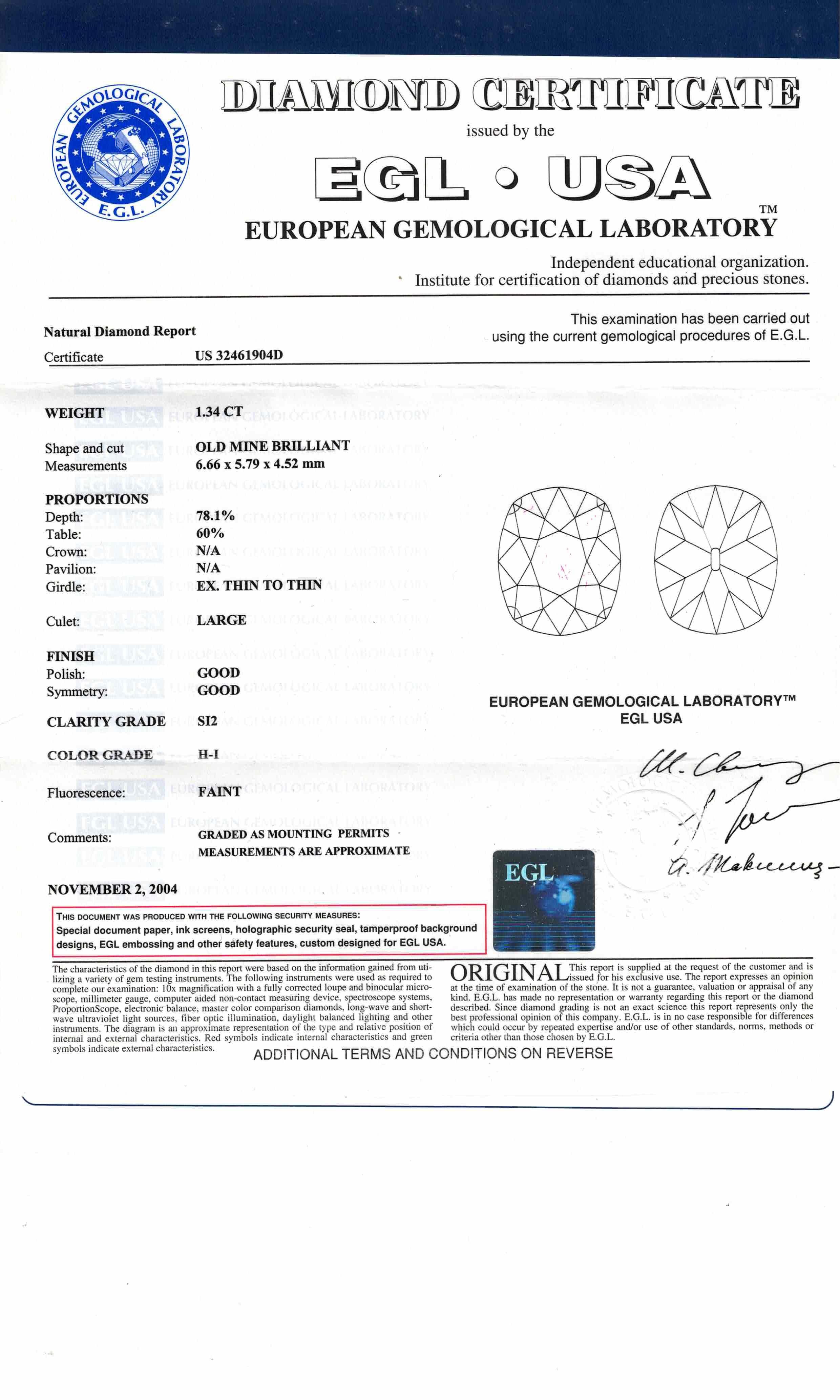 Peter Suchy  1,34 Karat Diamant-Verlobungsring aus Platin mit Kissenschliff Damen im Angebot