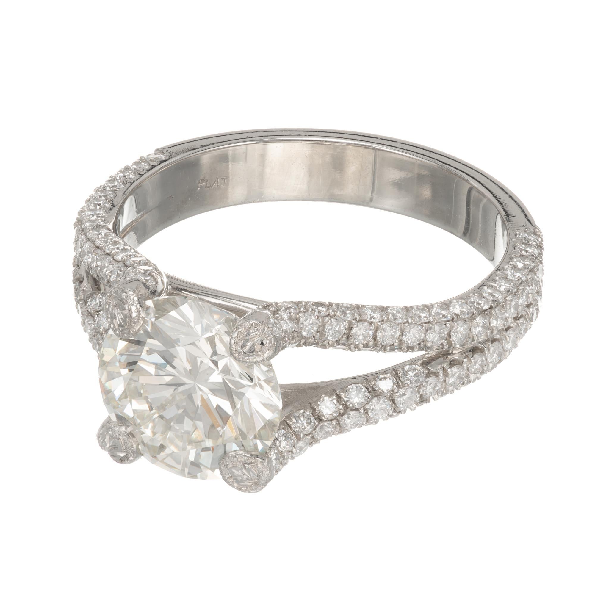 Round Cut Peter Suchy EGL 2.28 Carat Diamond Split Shank Platinum Engagement Ring For Sale