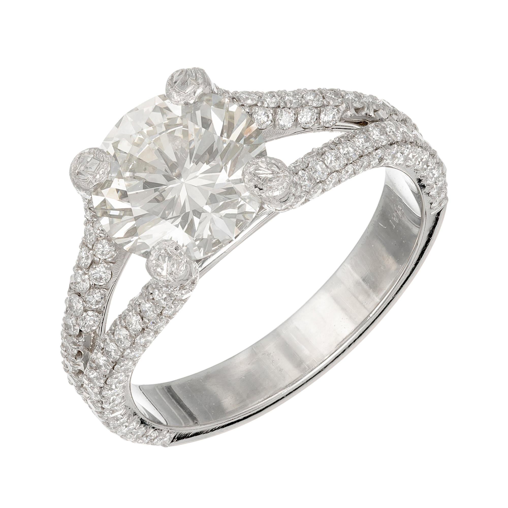 Peter Suchy Bague de fiançailles en platine à tige fendue avec diamants de 2,28 carats certifiés EGL