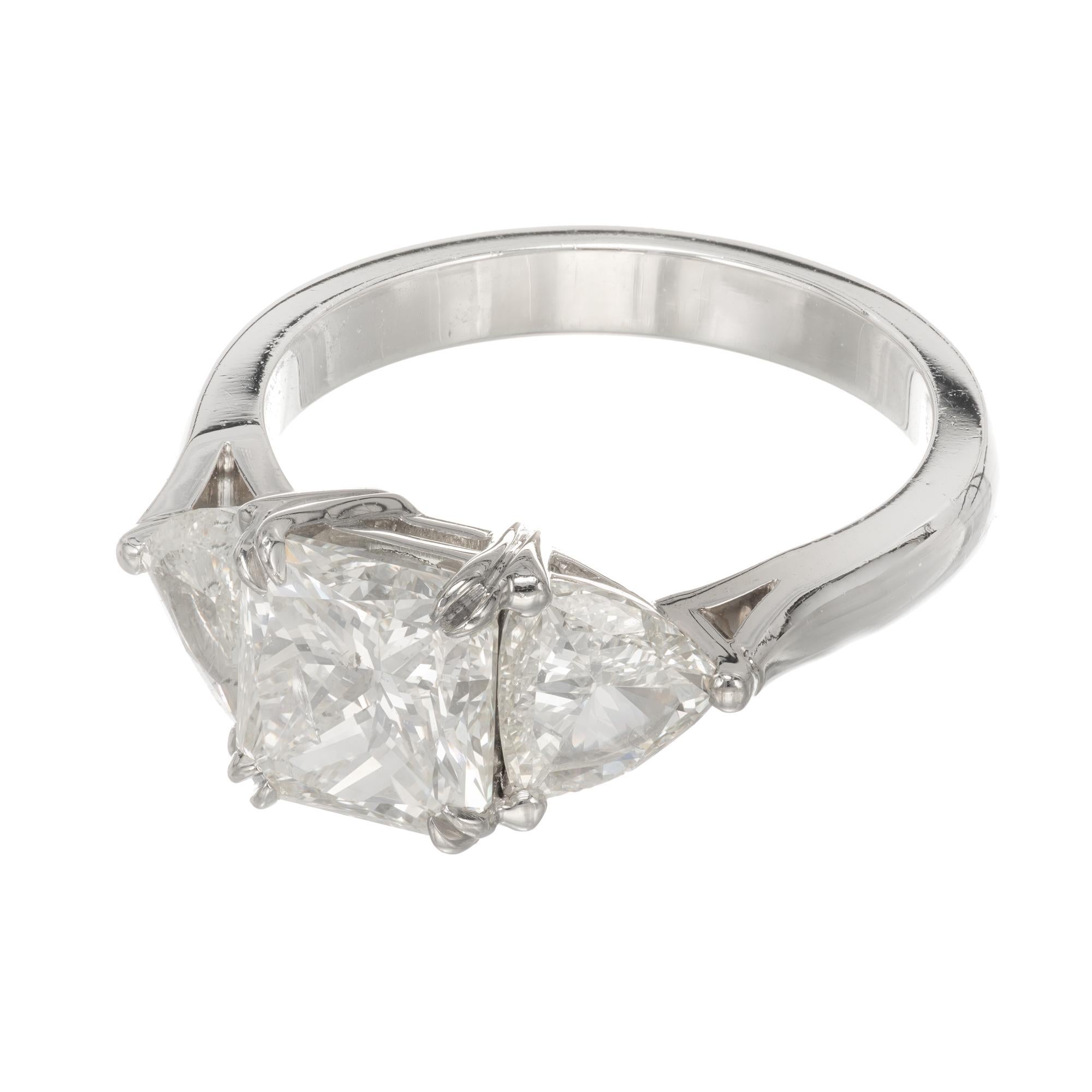 Cushion Cut Peter Suchy EGL 3.19 Carat Three-Stone Diamond Platinum Engagement Ring