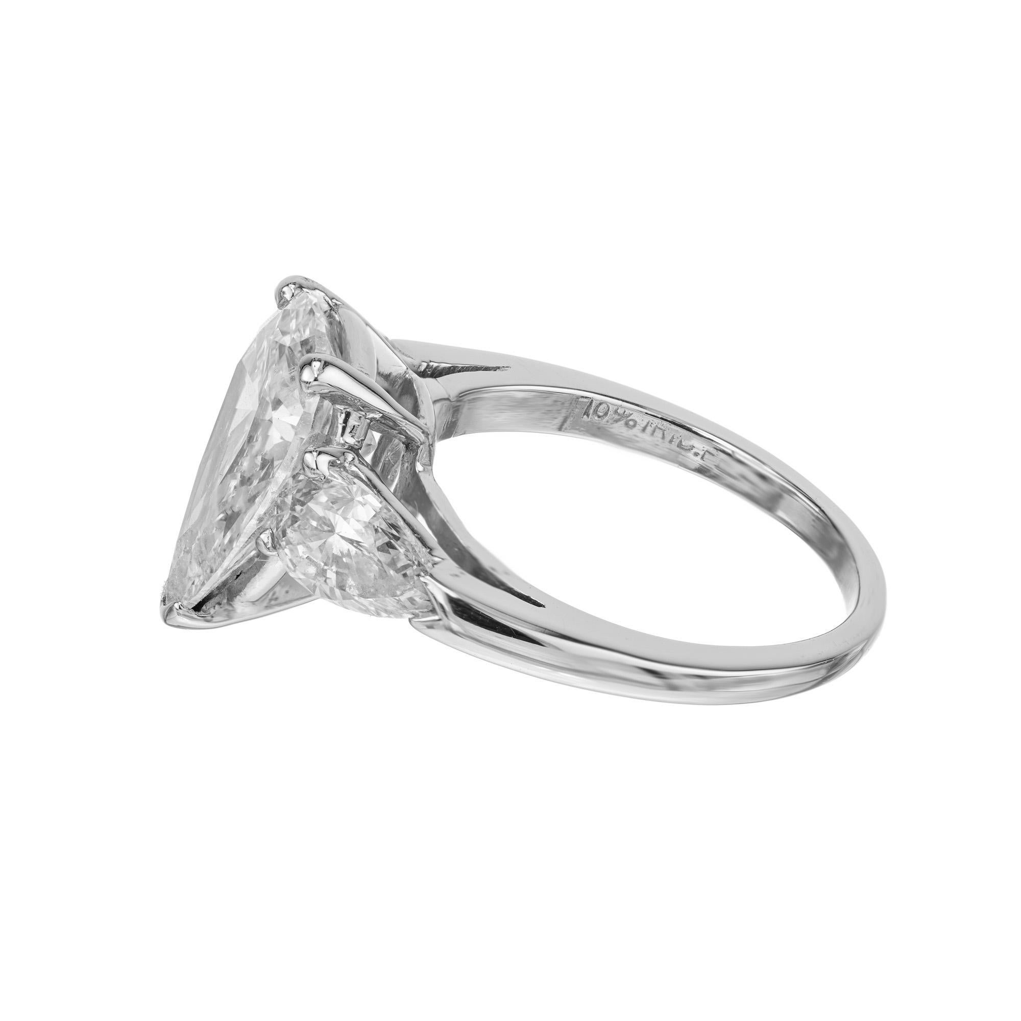 Women's Peter Suchy EGL 4.02 Carat Pear Diamond Platinum Three Stone Engagement Ring For Sale