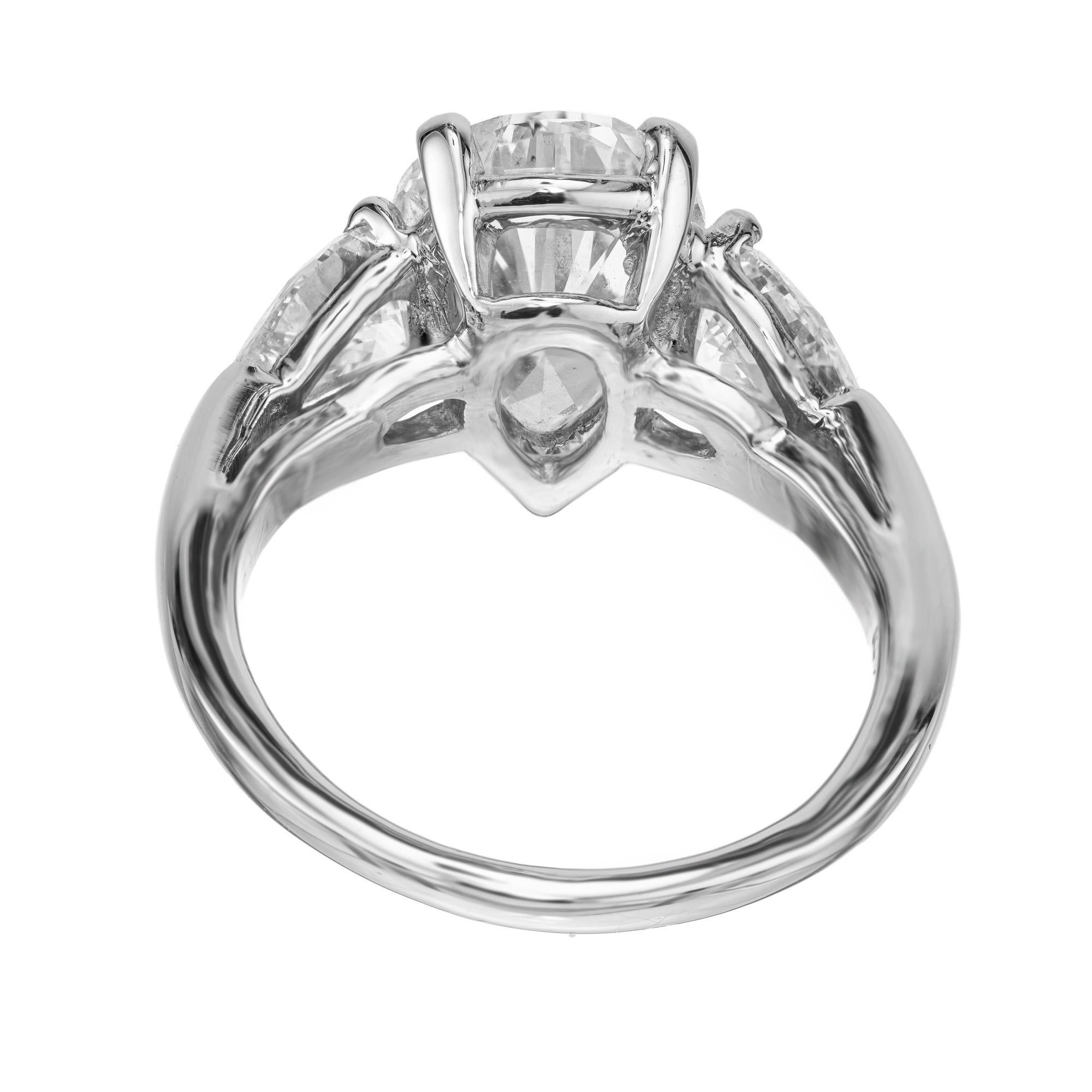 Peter Suchy EGL 4.02 Carat Pear Diamond Platinum Three Stone Engagement Ring For Sale 1