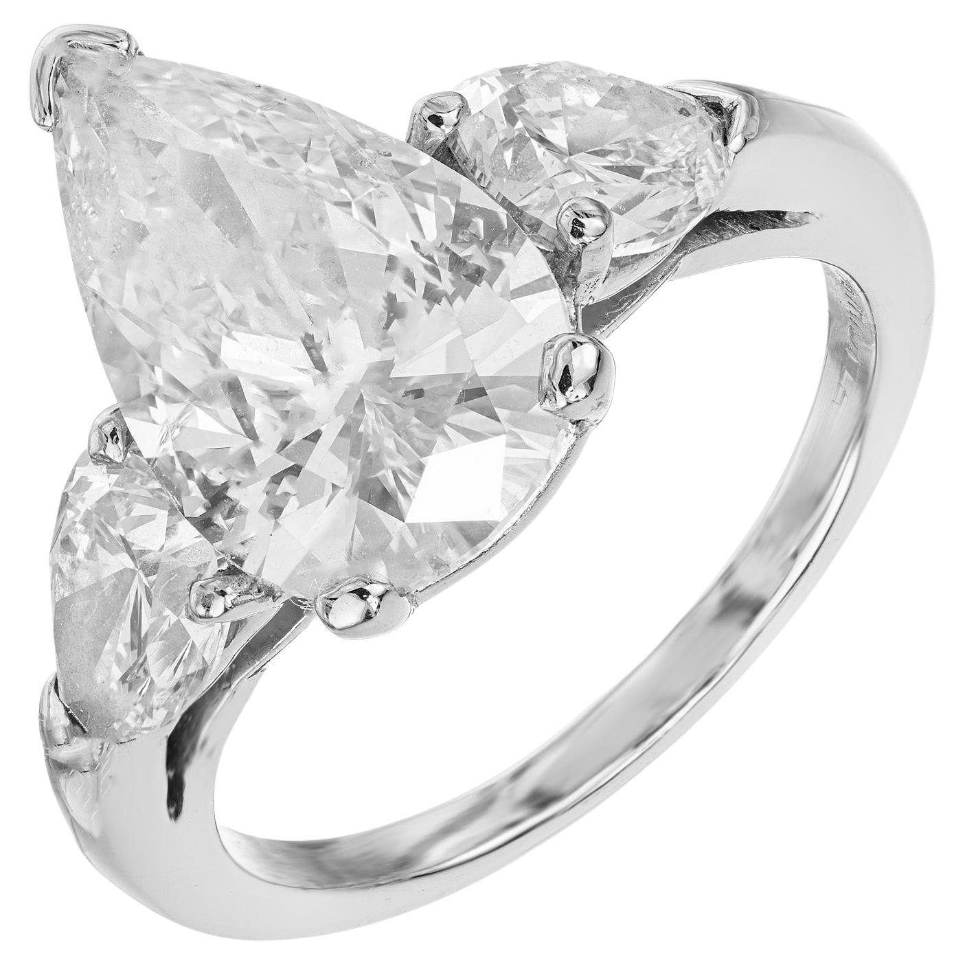 Peter Suchy EGL 4.02 Carat Pear Diamond Platinum Three Stone Engagement Ring For Sale