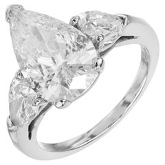 Verlobungsring, EGL 4,02 Karat birnenförmiger Diamant Platin mit drei Steinen, Platin von Peter Suchy