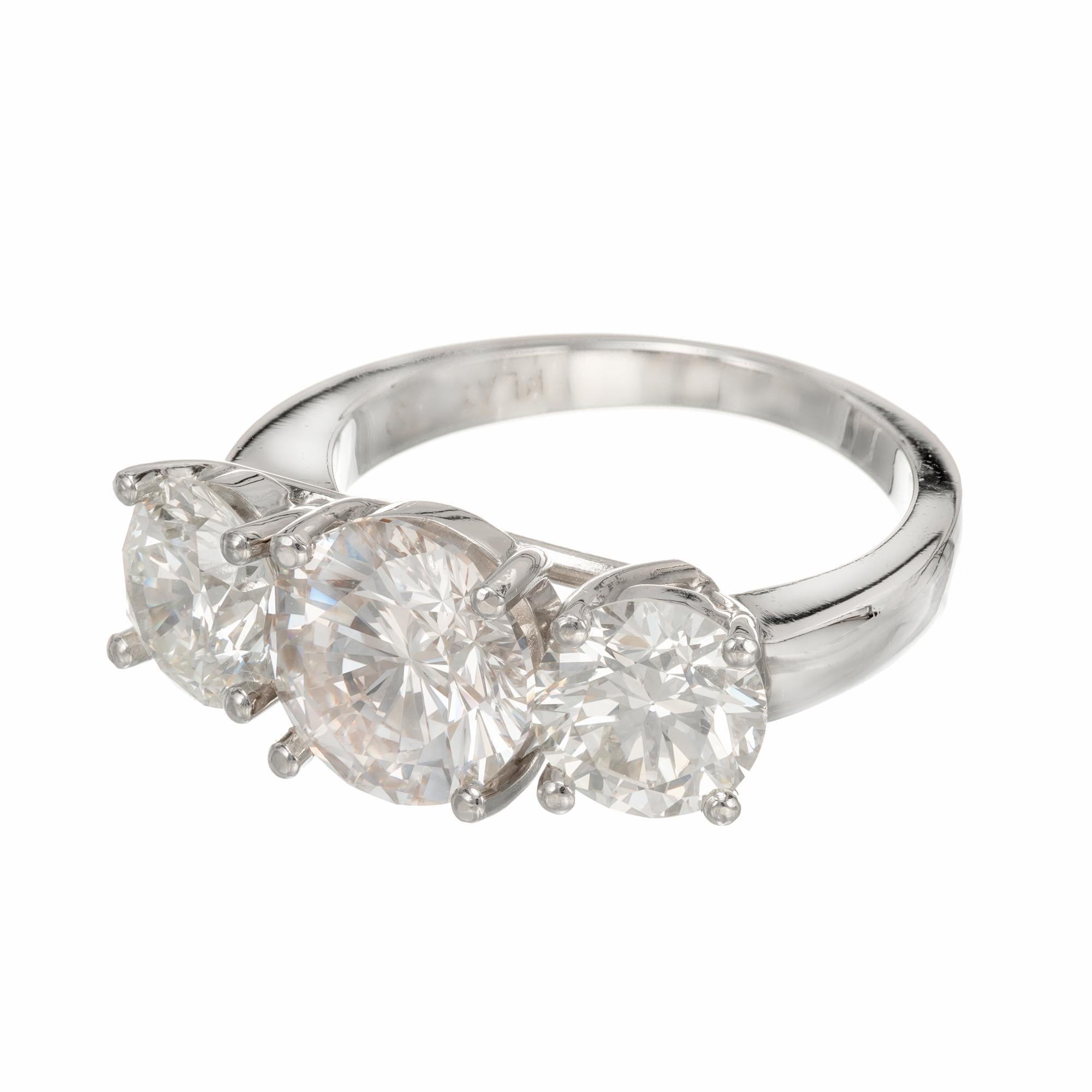 Round Cut Peter Suchy EGL 5.84 Carat Three-Stone Diamond Platinum Engagement Ring