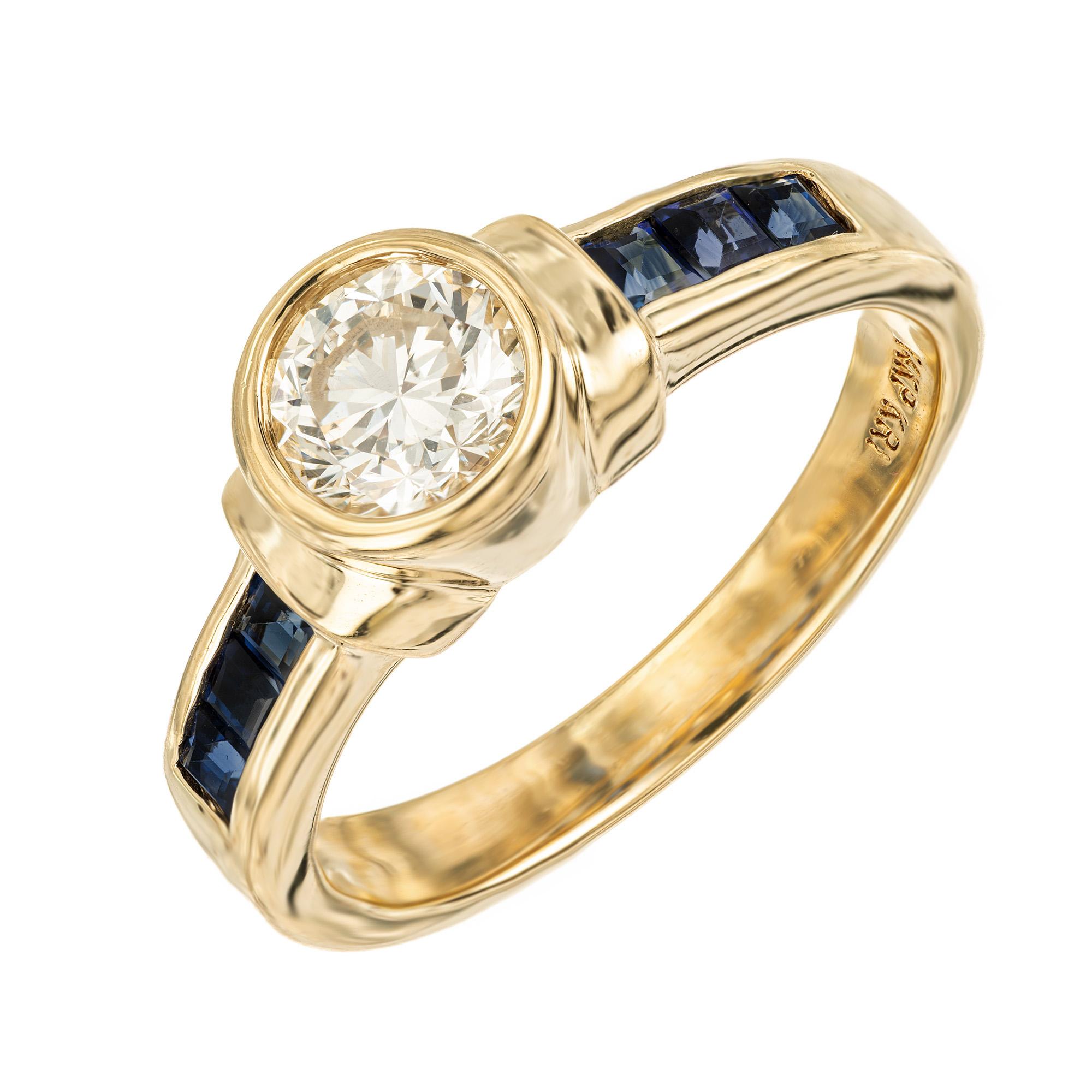 Round Cut Peter Suchy EGL .71 Carat Transitional Diamond Sapphire Gold Engagement Ring For Sale