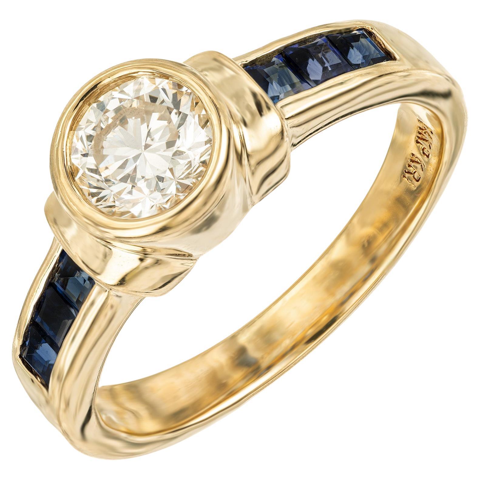 Peter Suchy EGL .71 Carat Transitional Diamond Sapphire Gold Engagement Ring For Sale