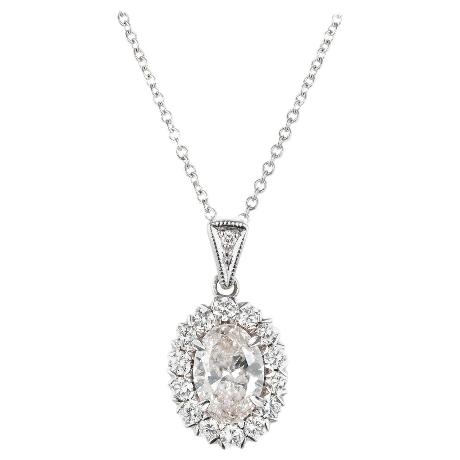Peter Suchy EGL .77 Carat Oval Diamond Diamond Halo Pendant Necklace