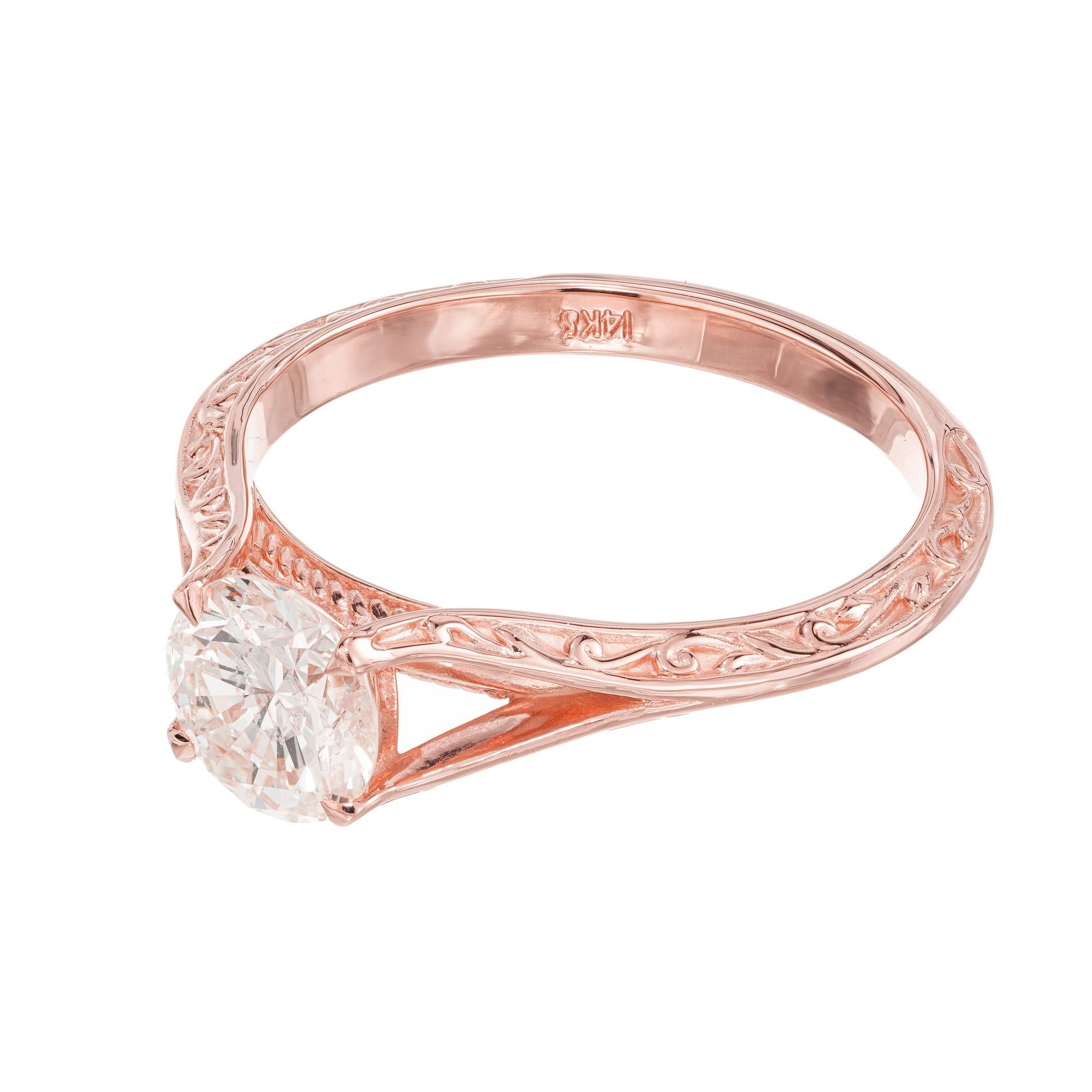 Taille ronde Peter Suchy, bague de fiançailles en or rose avec diamants certifiés EGL de 1.05 carats en vente