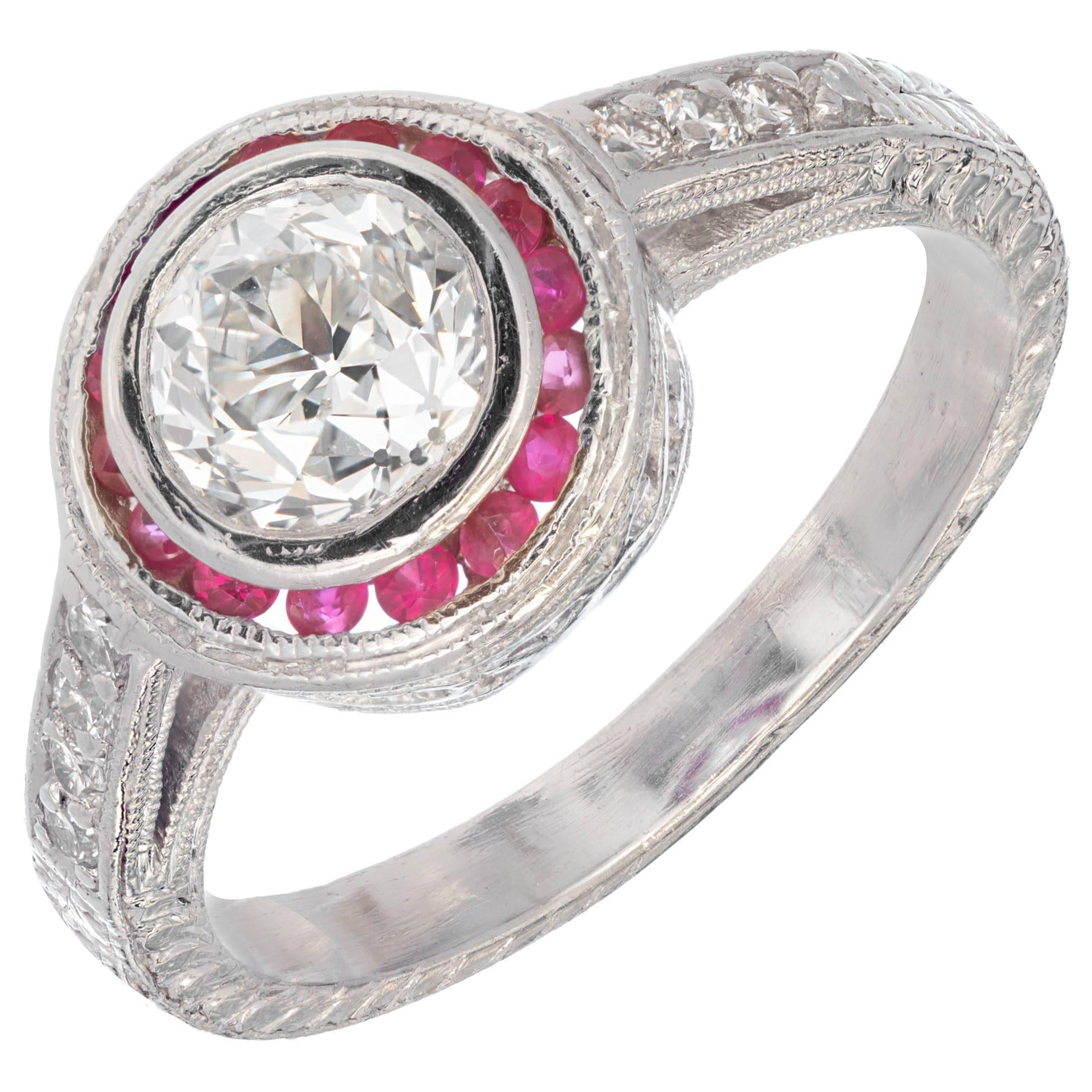 Peter Suchy Anillo de compromiso de platino con halo de rubí y diamante certificado EGL de 1,07 quilates