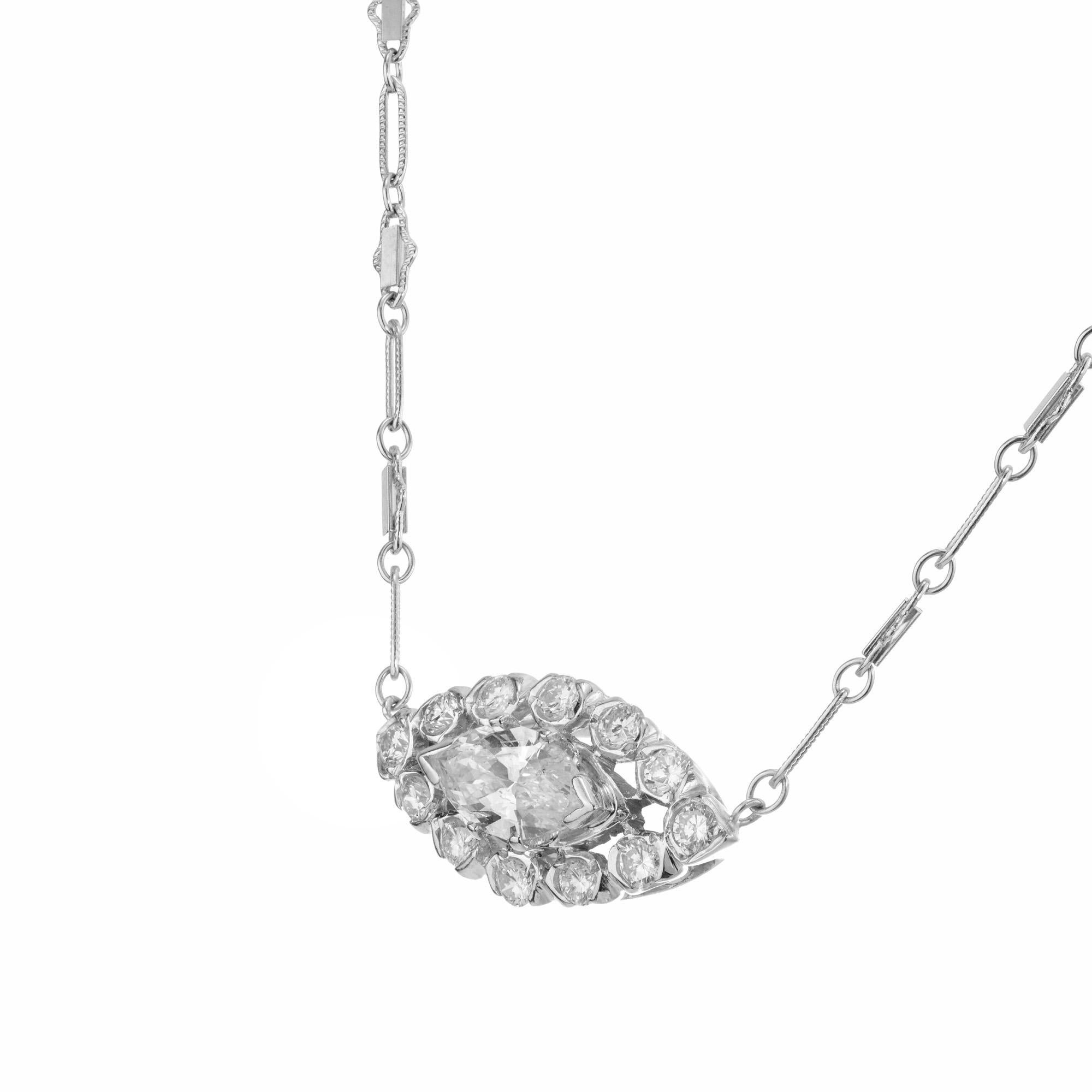 Taille Marquise Peter Suchy - Collier en or blanc avec pendentif en diamant certifié EGL de 1,12 carat en vente