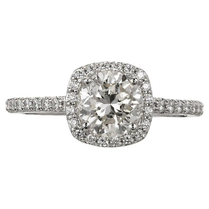 Peter Suchy EGL Certified 1.18 Carat Diamond Halo Gold Engagement Ring For Sale