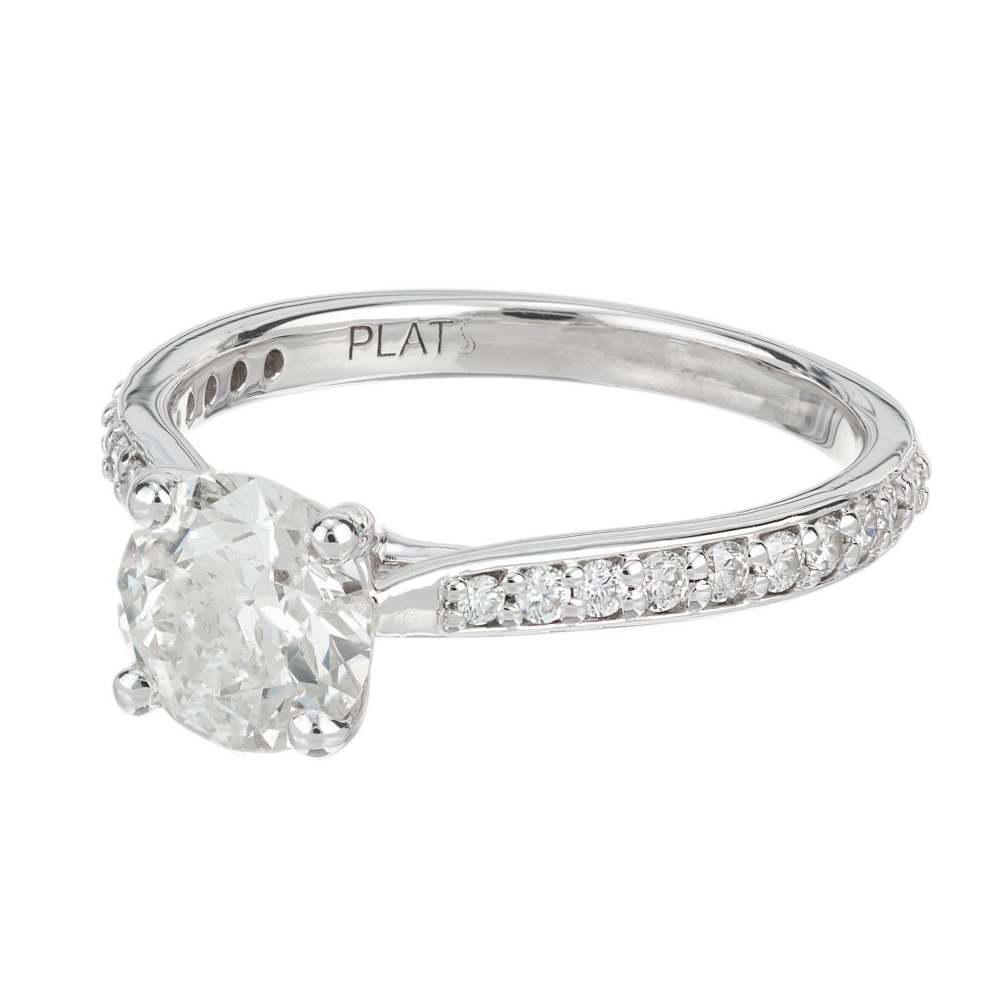 Peter Suchy diamond platinum engagement ring. EGL certified 1.19ct center stone in a platinum solitaire setting with 20 round brilliant cut bead set diamonds along the shoulders. Designed and crafted in the Peter Suchy workshop 

1 round brilliant