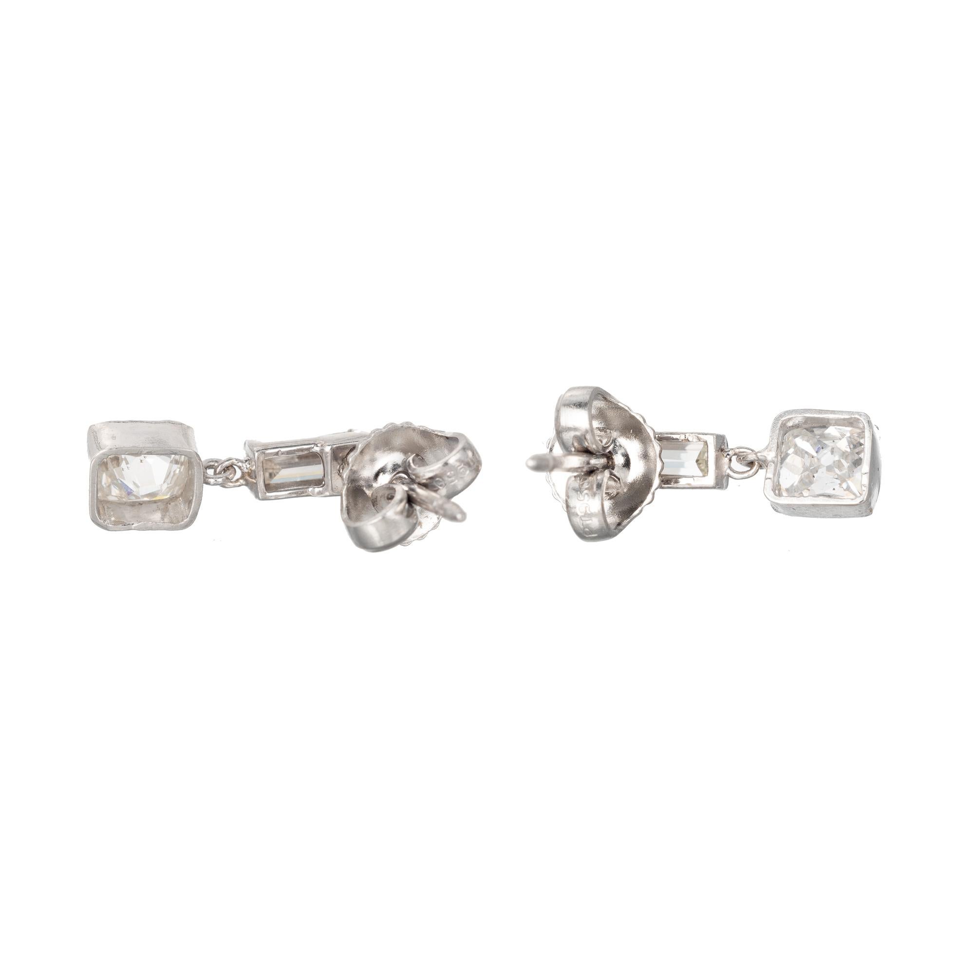 Old Mine Cut Peter Suchy EGL Certified 1.35 Carat Diamond Platinum Dangle Earrings For Sale