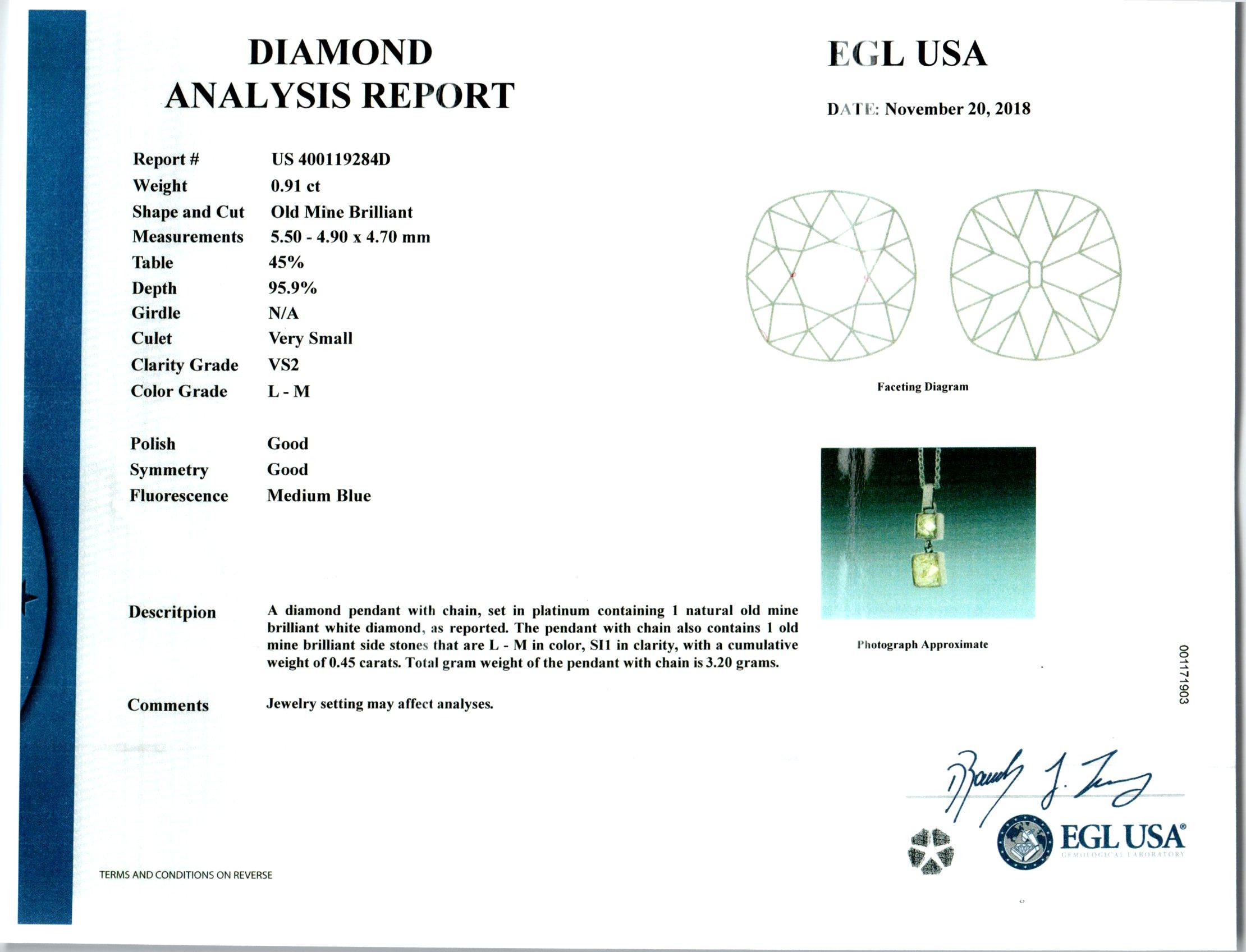 Peter Suchy, EGL-zertifizierte 1,36 Karat Diamant-Platin-Halskette mit Anhänger im Zustand „Neu“ im Angebot in Stamford, CT