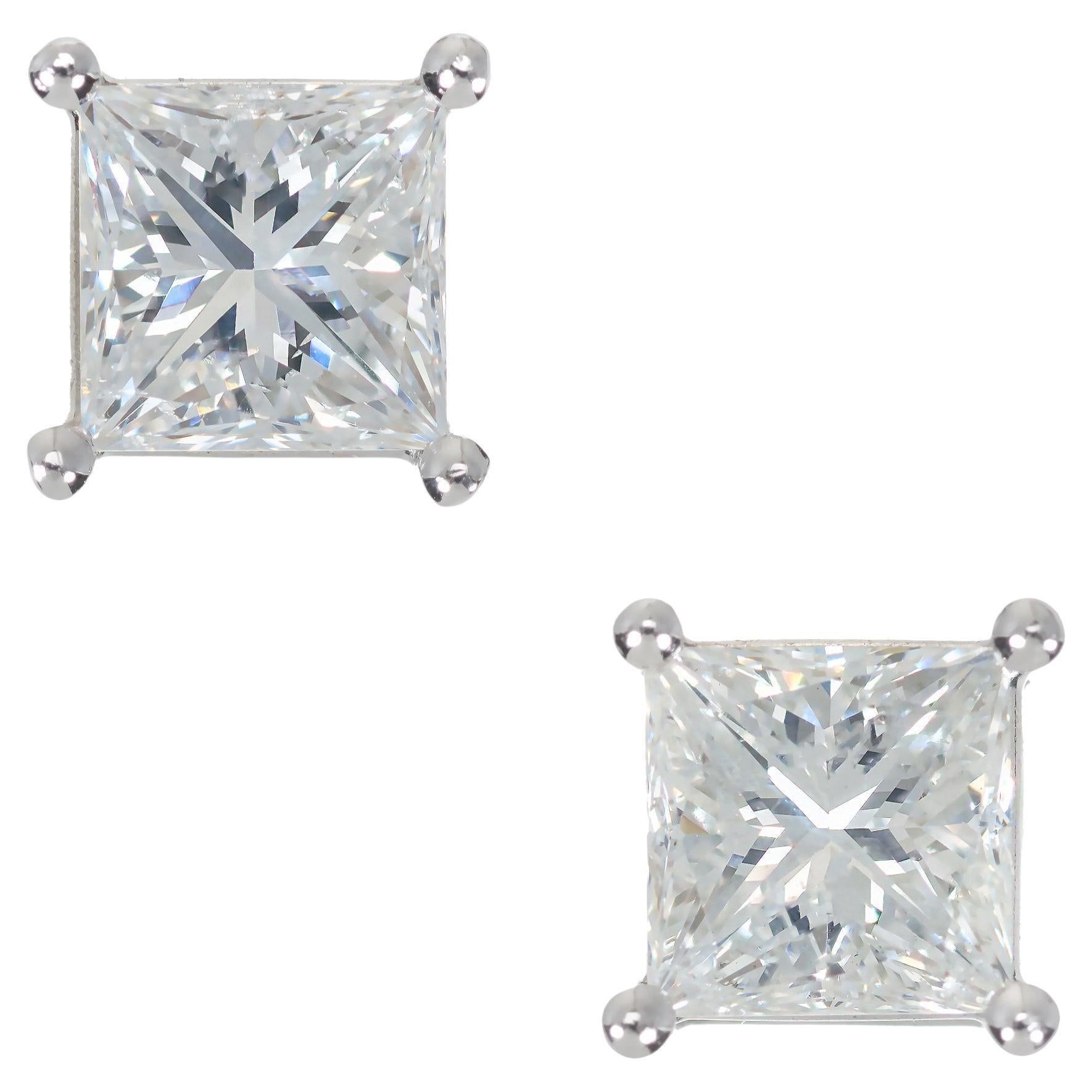 Peter Suchy EGL Certified 1.43 Carat Square Diamond Platinum Stud Earrings For Sale