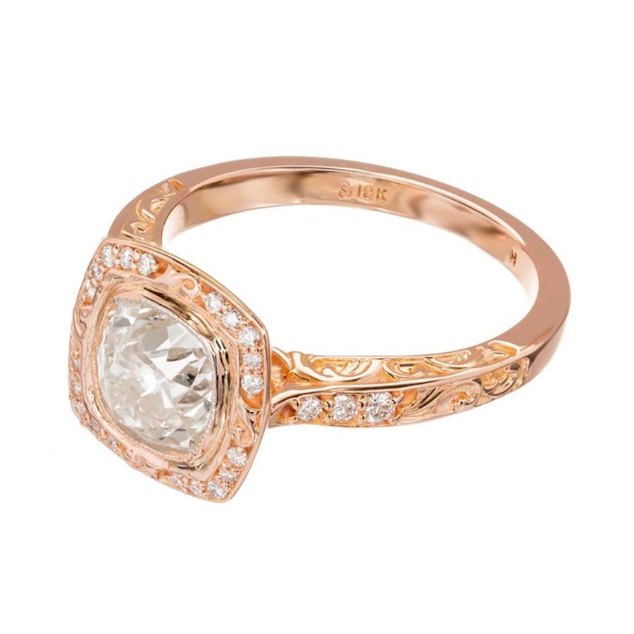 Peter Suchy EGL Certified 1.54 Carat Diamond Rose Gold Halo Engagement Ring For Sale 2