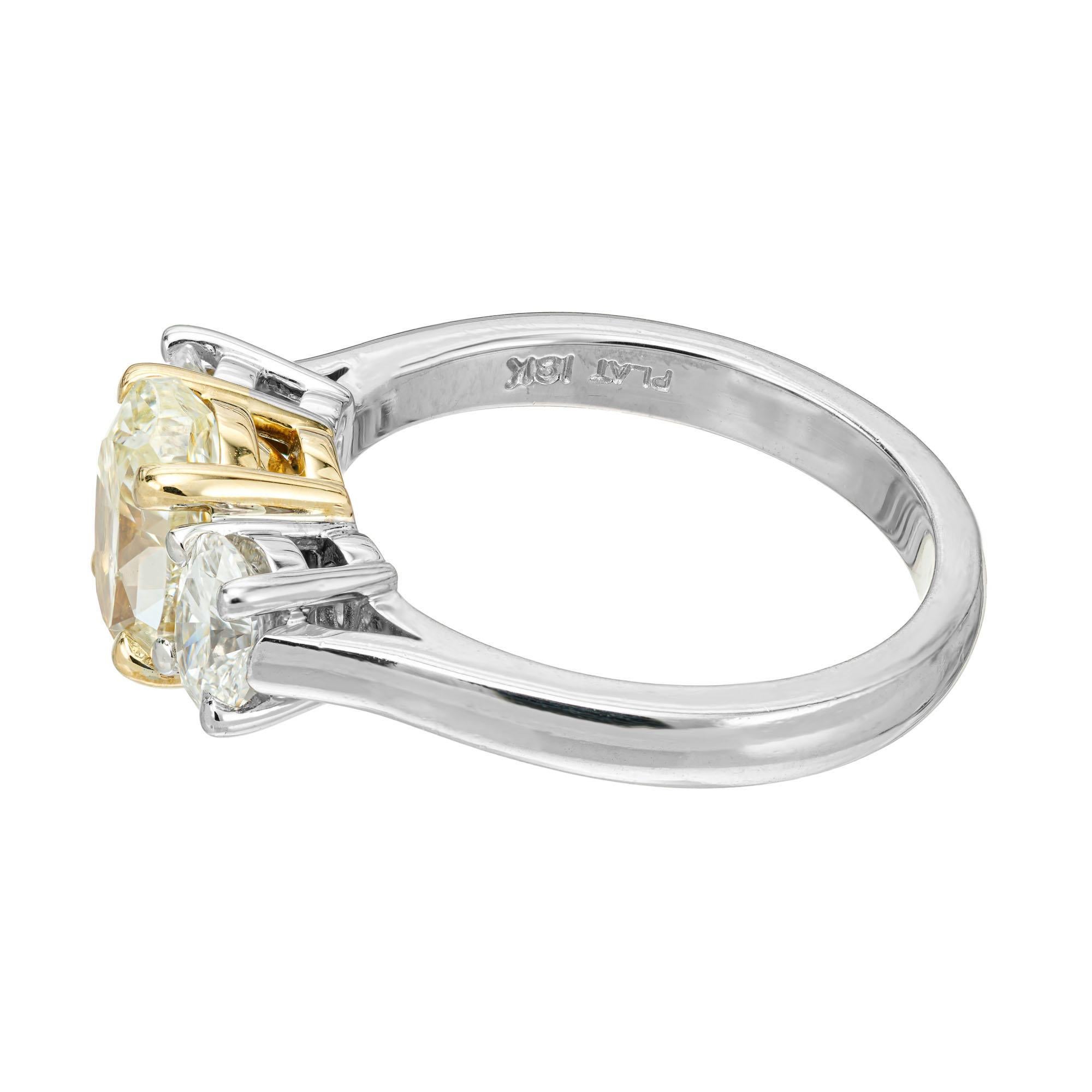 Oval Cut Peter Suchy EGL Certified 1.58 Carat Three-Stone Diamond Gold Engagement Ring For Sale