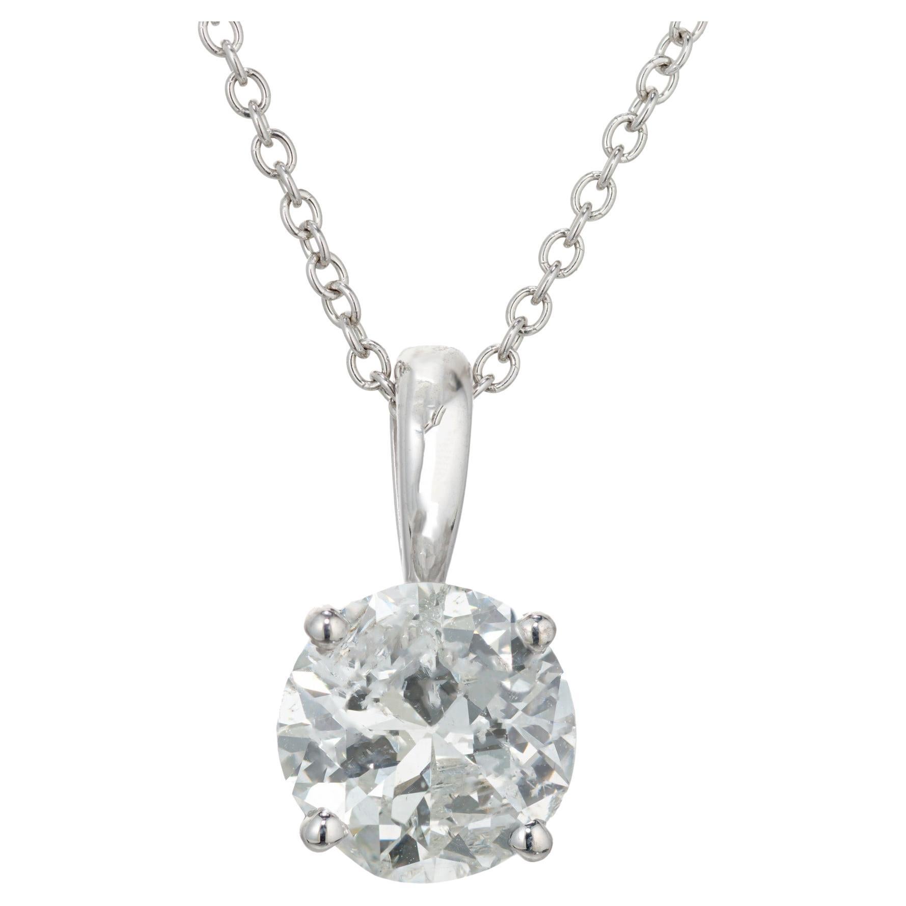 Platin-Halskette mit EGL-zertifiziertem 1,60 Karat rundem Diamant-Anhänger von Peter Suchy