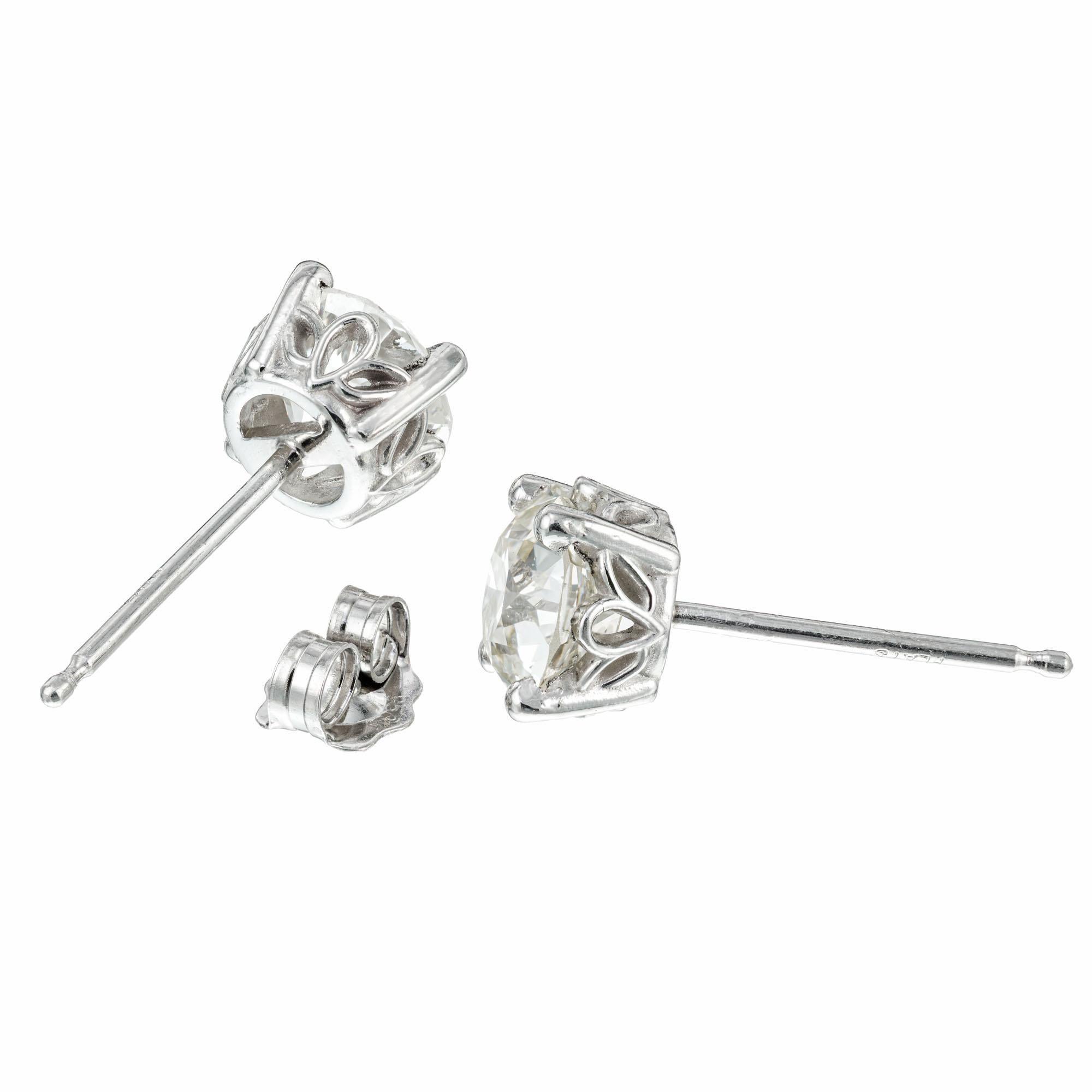 Old European Cut Peter Suchy EGL Certified 1.73 Carat Diamond Platinum Stud Earrings