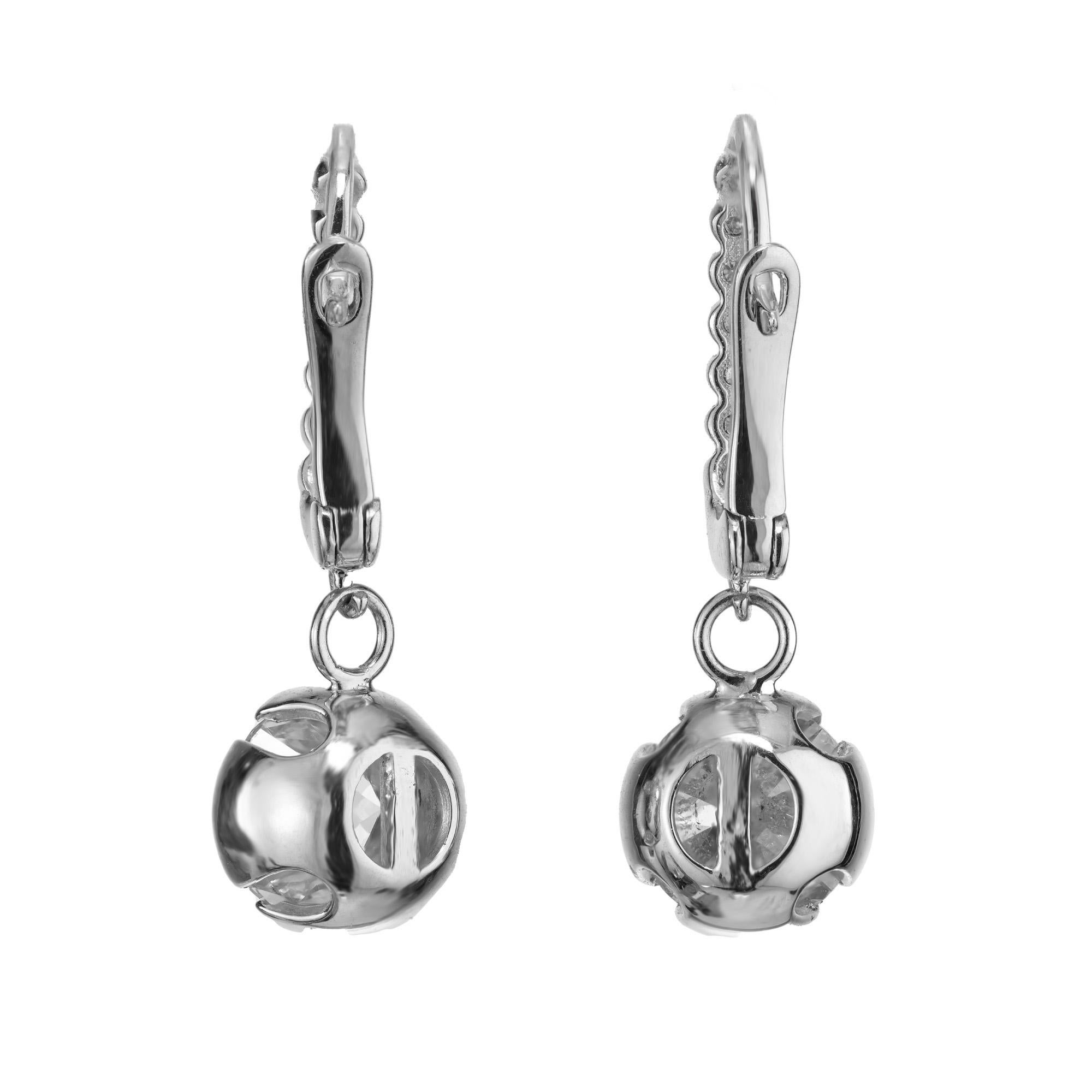 Round Cut Peter Suchy EGL Certified 3.10 Carat Diamond White Gold Dangle Earrings For Sale