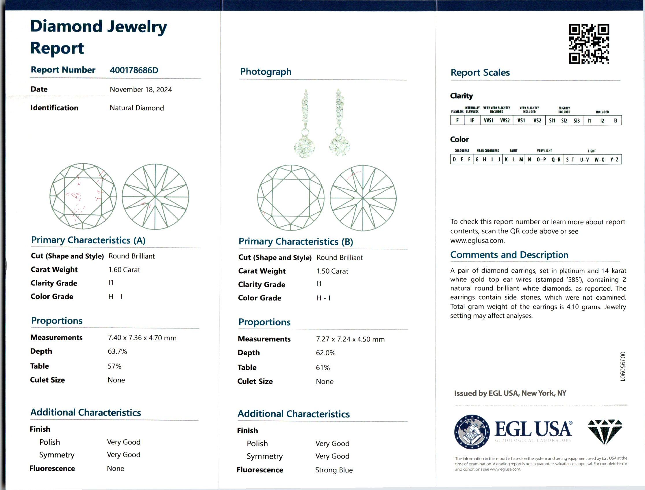 Peter Suchy EGL Certified 3.10 Carat Diamond White Gold Dangle Earrings In New Condition For Sale In Stamford, CT