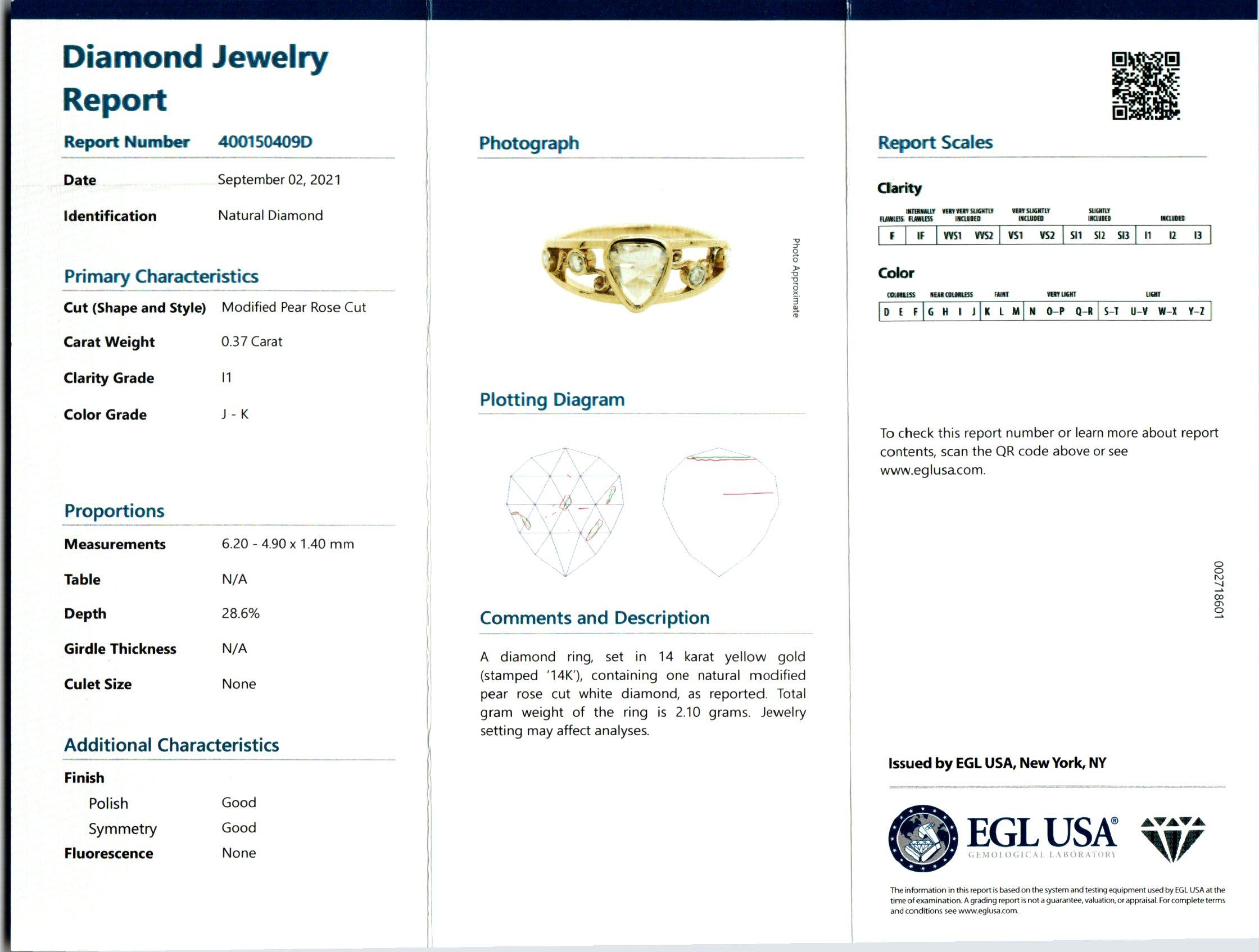 Peter Suchy Bague de fiançailles en or jaune certifiée EGL, diamant poire de 0,37 carat  Neuf - En vente à Stamford, CT