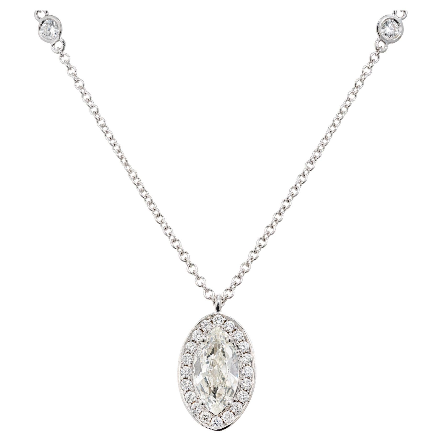 Peter Suchy EGL Certified .66 Carat Marquise Diamond Halo Pendant Necklace  For Sale