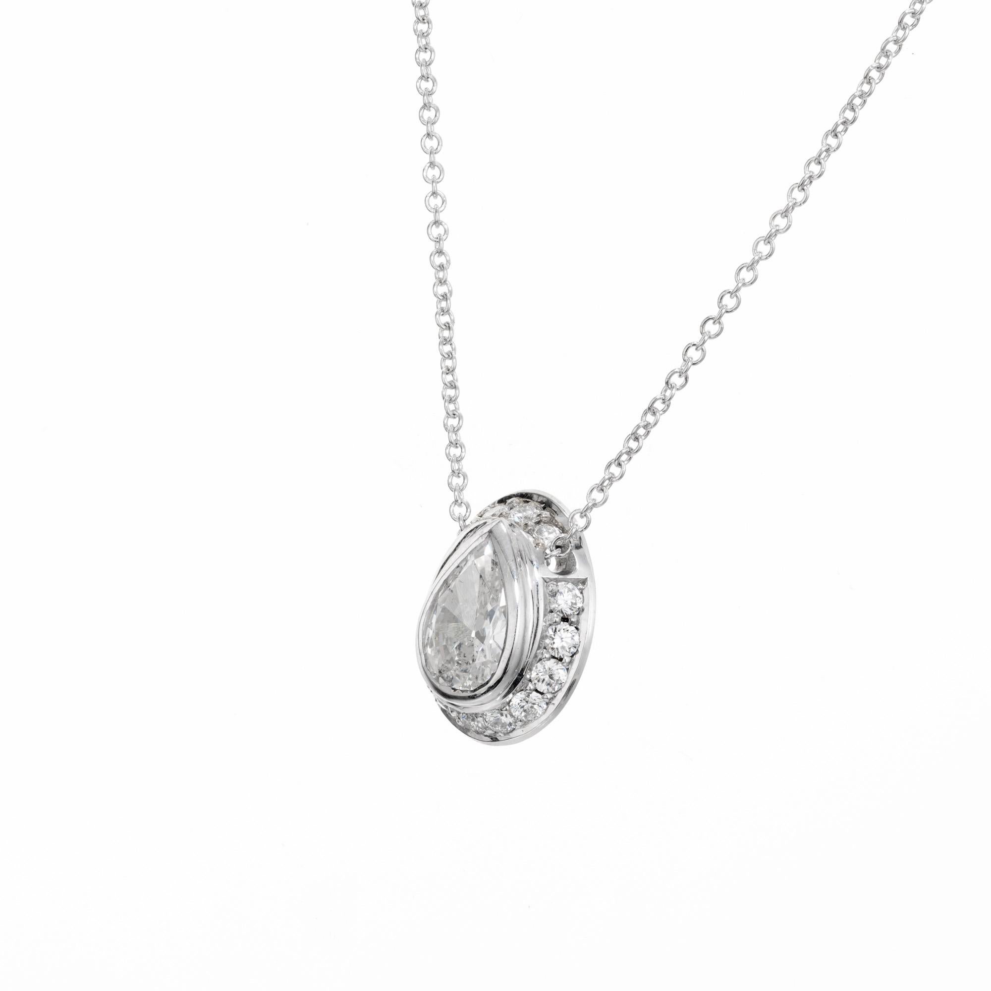 Pear Cut Peter Suchy EGL Certified .69 Carat Diamond White Gold Slide Pendant Necklace For Sale