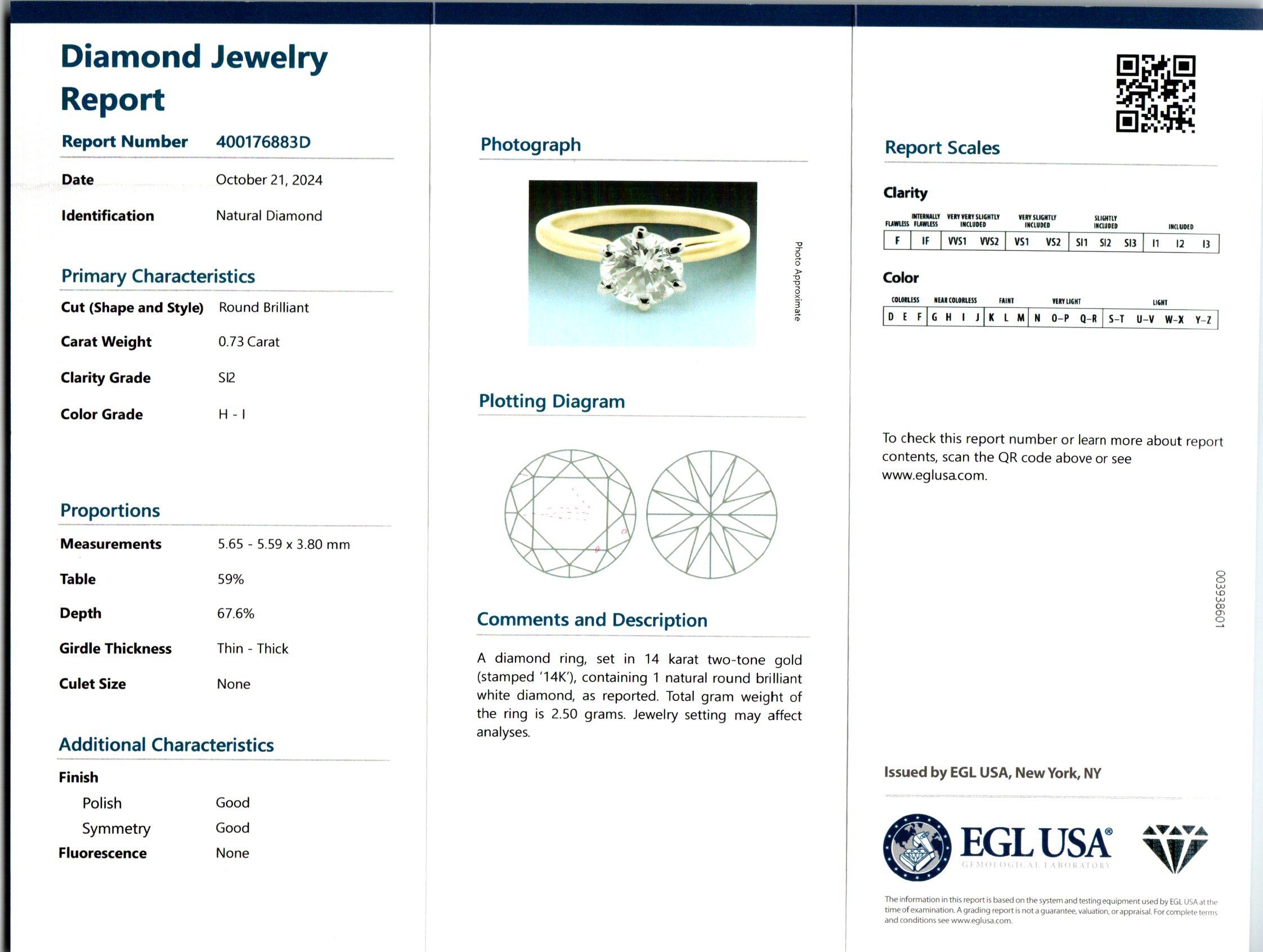 Peter Suchy EGL Certified .73 Carat Diamond Two Tone Gold Engagement Ring In New Condition For Sale In Stamford, CT